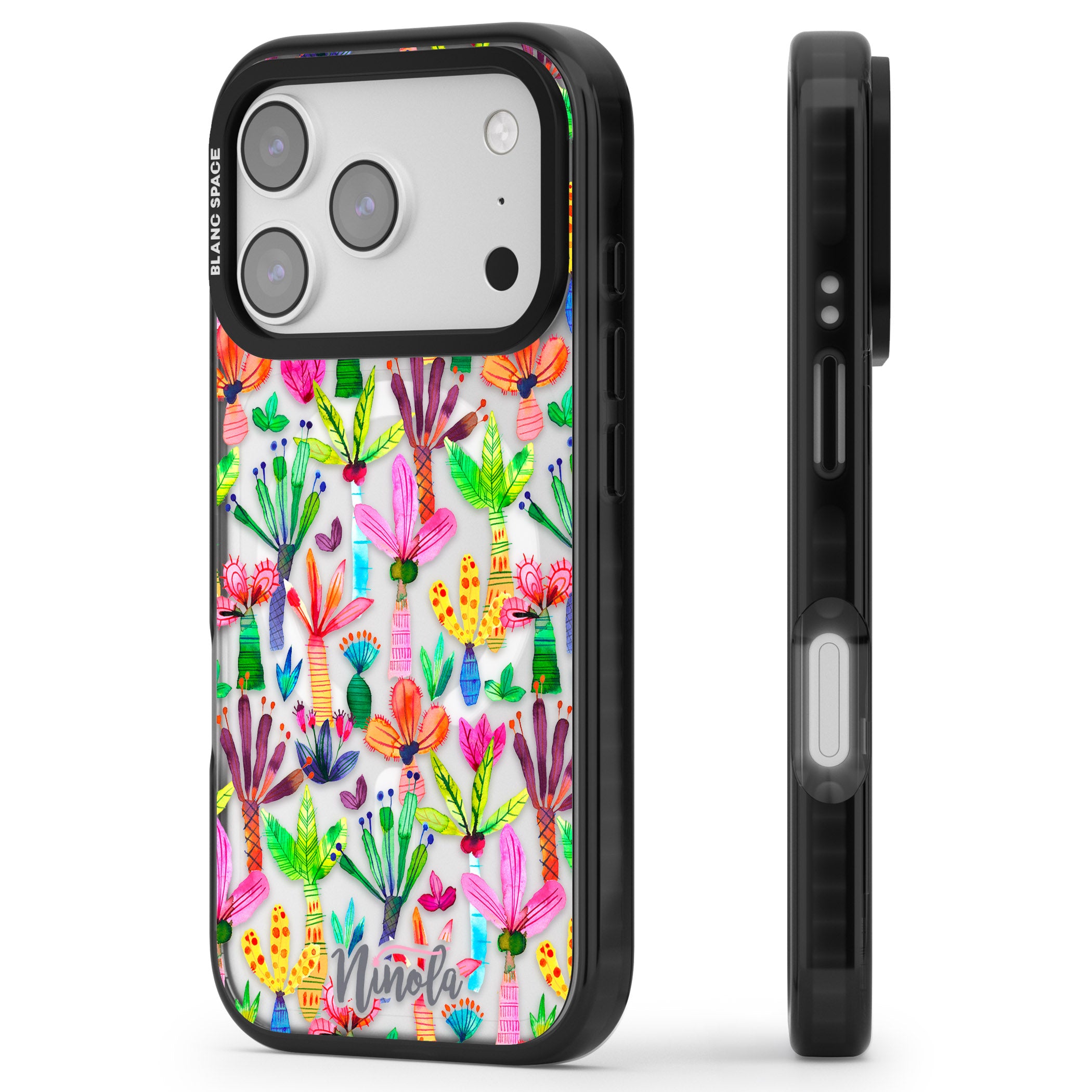 Tropical Botanical iPhone 17 Pro Impact Pro Black Phone Case Side Profile