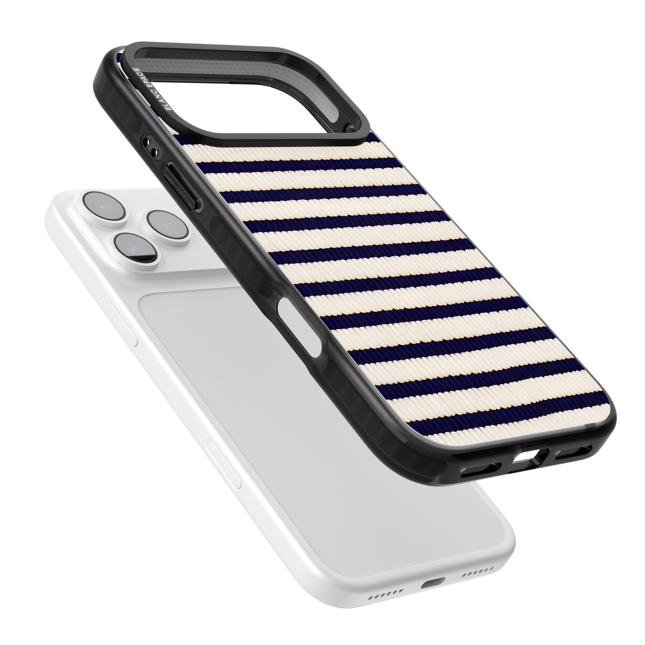 Navy & Cream Stripes iPhone 17 Pro Impact Pro Black Phone Case Colours