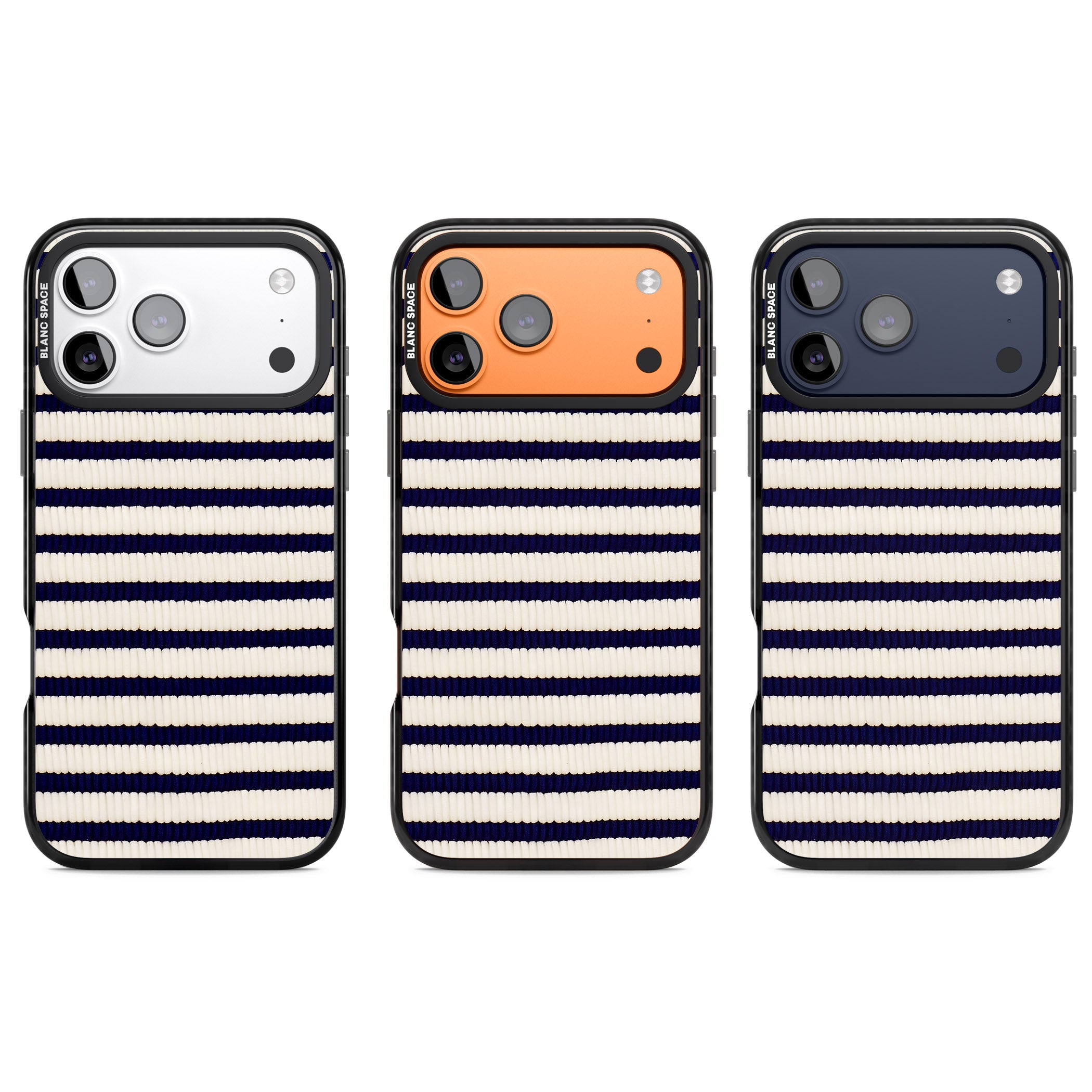 Navy & Cream Stripes iPhone 17 Pro Impact Pro Black Phone Case APT Impact Protection