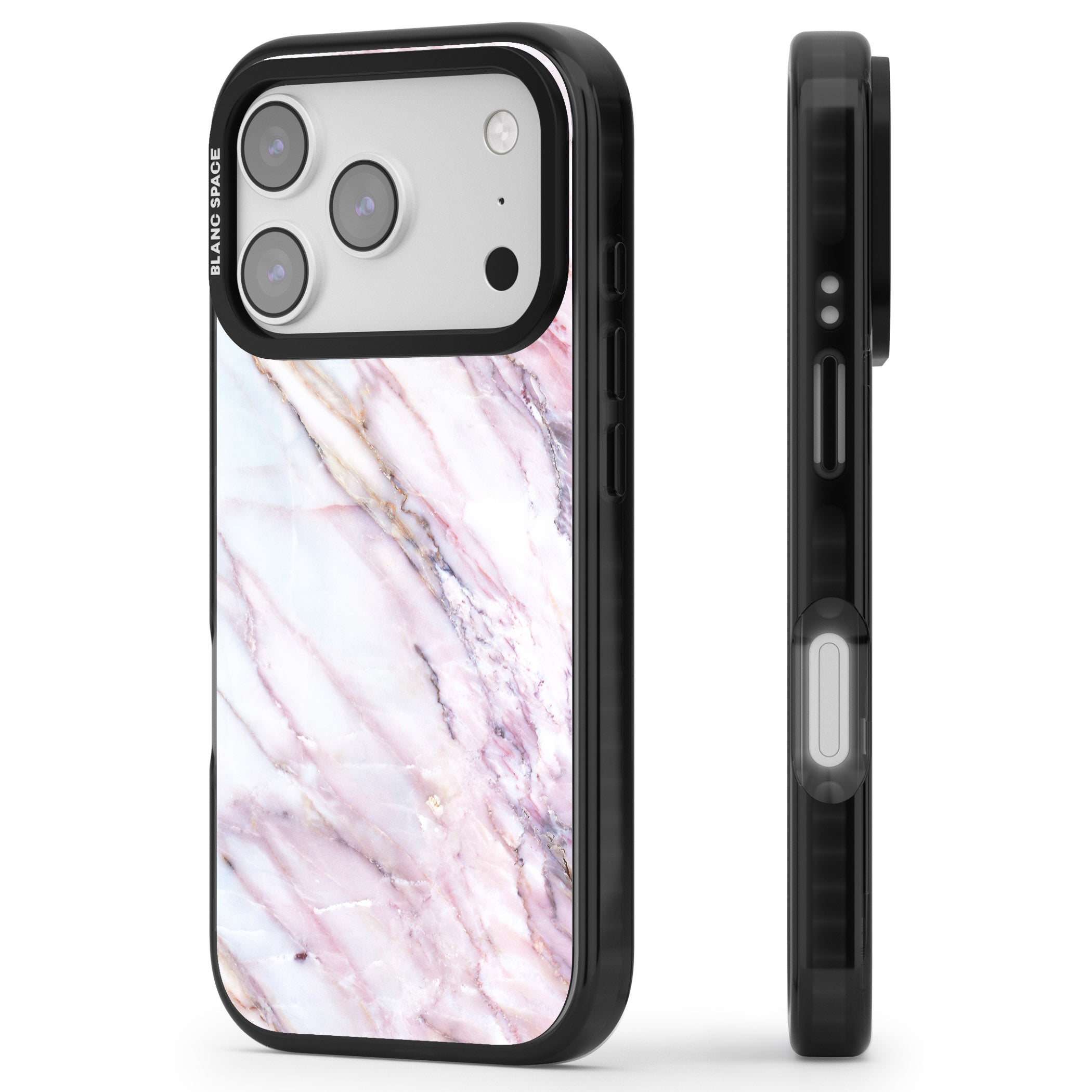 Blush Marble Glow iPhone 17 Pro Impact Pro Black Phone Case Side Profile