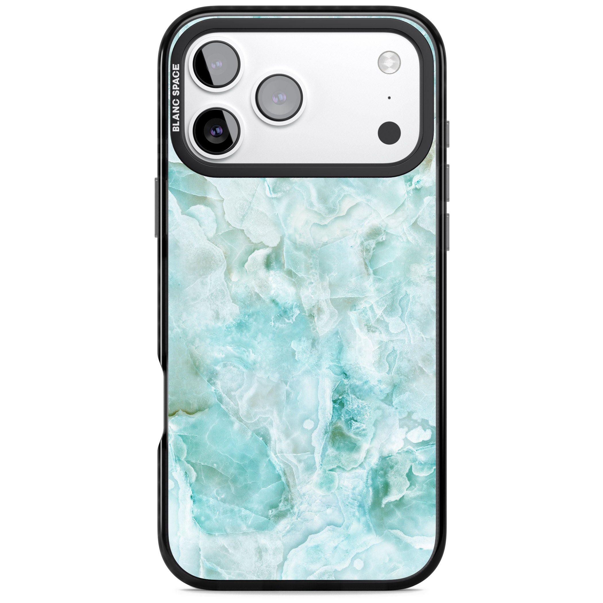 Aqua Onyx Marble iPhone 17 Pro Impact Pro Black Phone Case