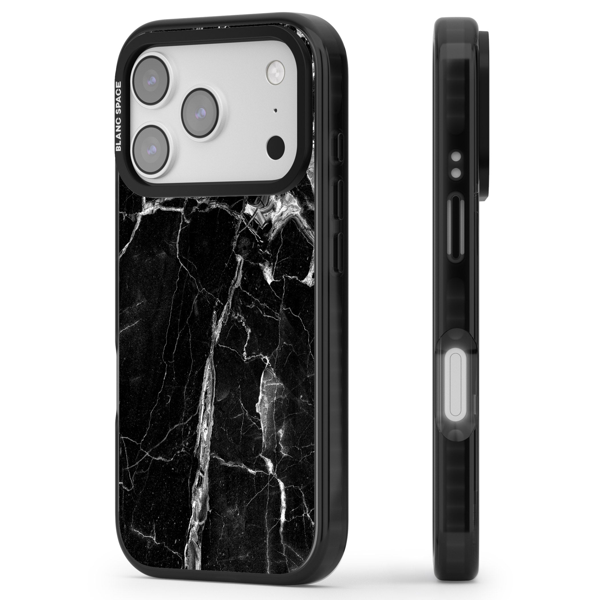 Black Onyx Marble iPhone 17 Pro Impact Pro Black Phone Case Side Profile