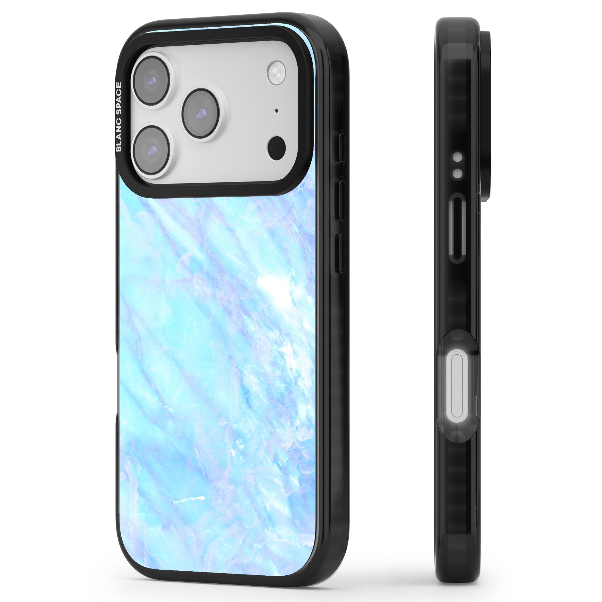 Iridescent Crystal Marble iPhone 17 Pro Impact Pro Black Phone Case Side Profile