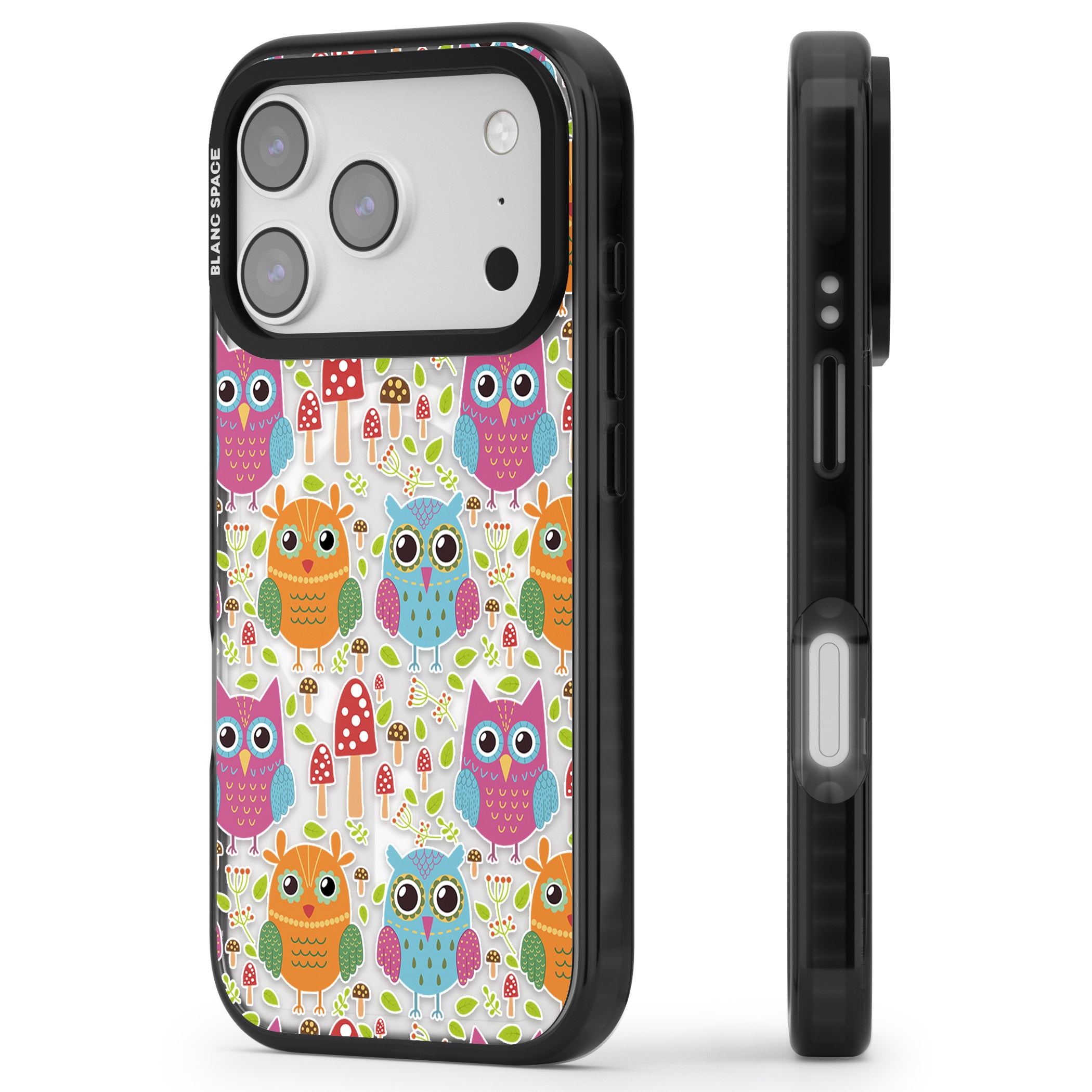 Forrest Owl Clear Pattern iPhone 17 Pro Impact Pro Black Phone Case Side Profile