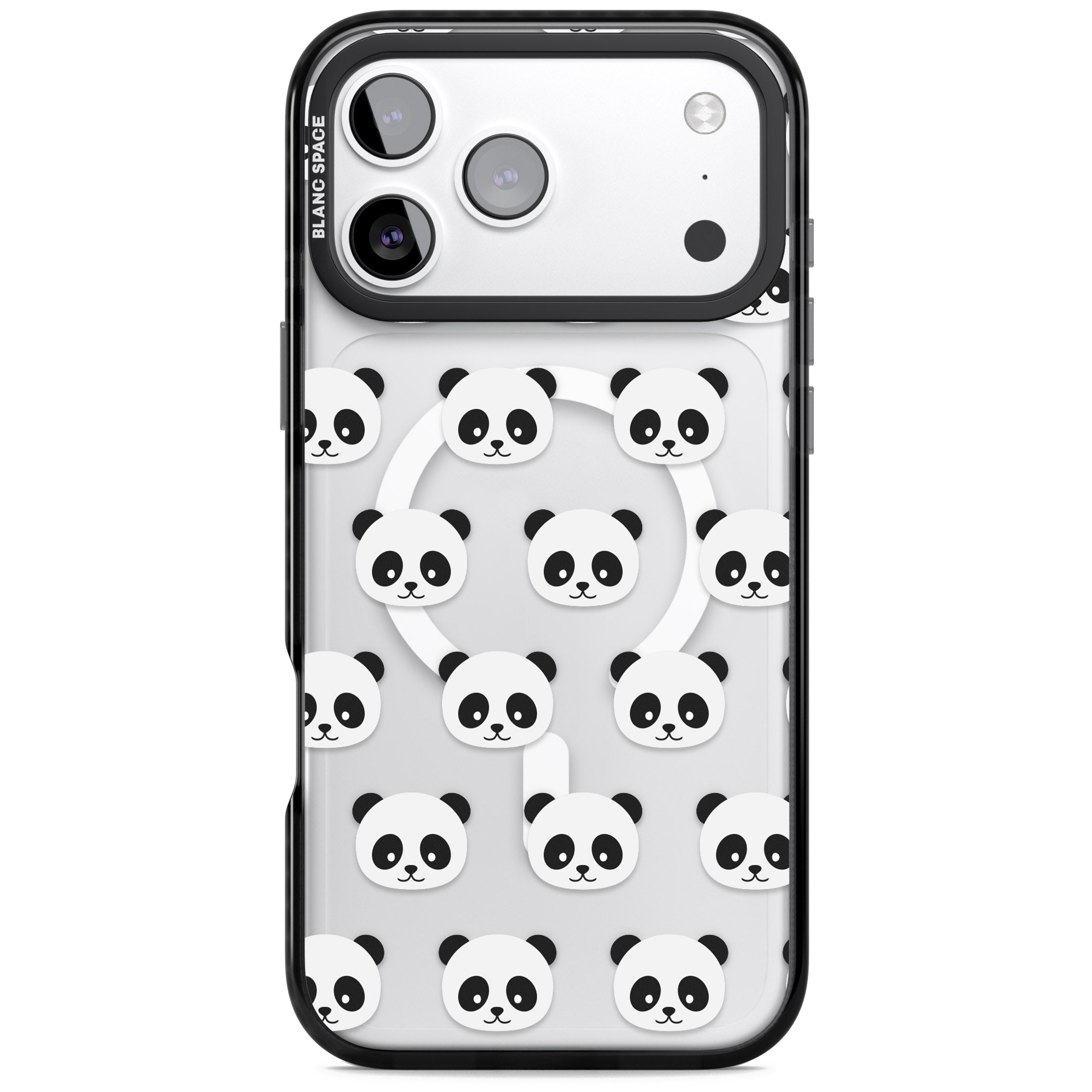 Panda Face Pattern iPhone 17 Pro Impact Pro Black Phone Case