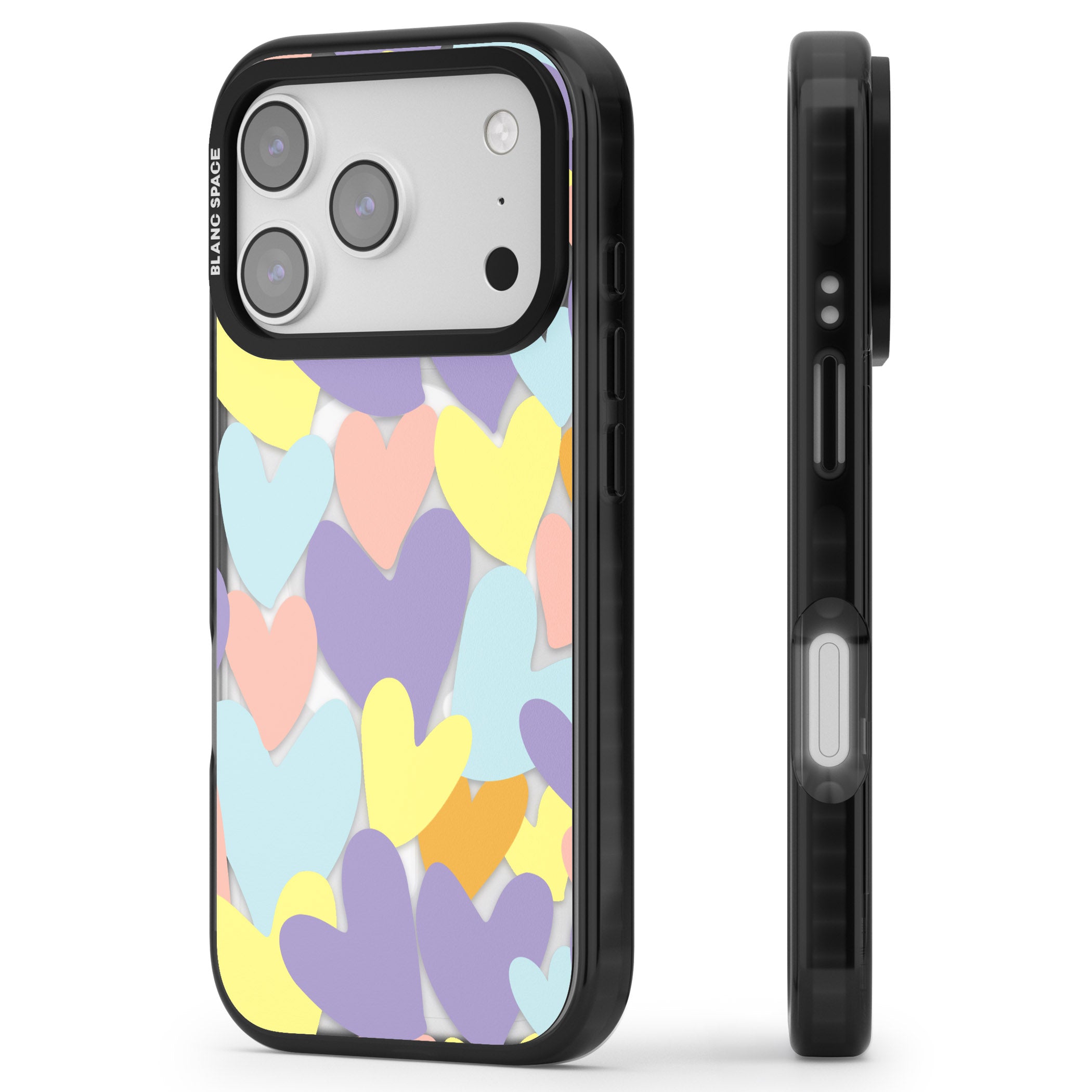 Pastel Hearts iPhone 17 Pro Impact Pro Black Phone Case Side Profile