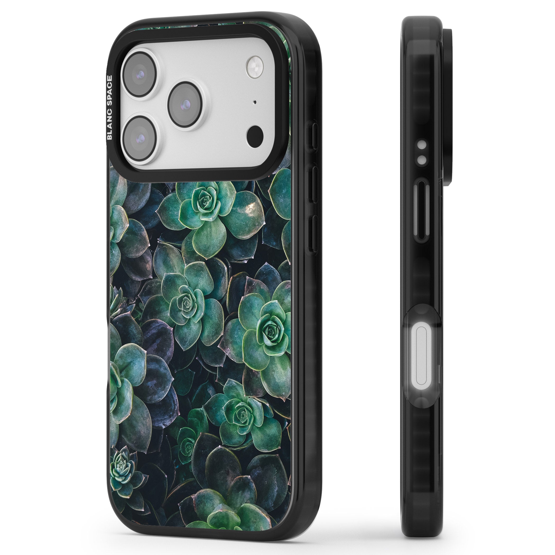 Succulent Bloom Botanical iPhone 17 Pro Impact Pro Black Phone Case Side Profile