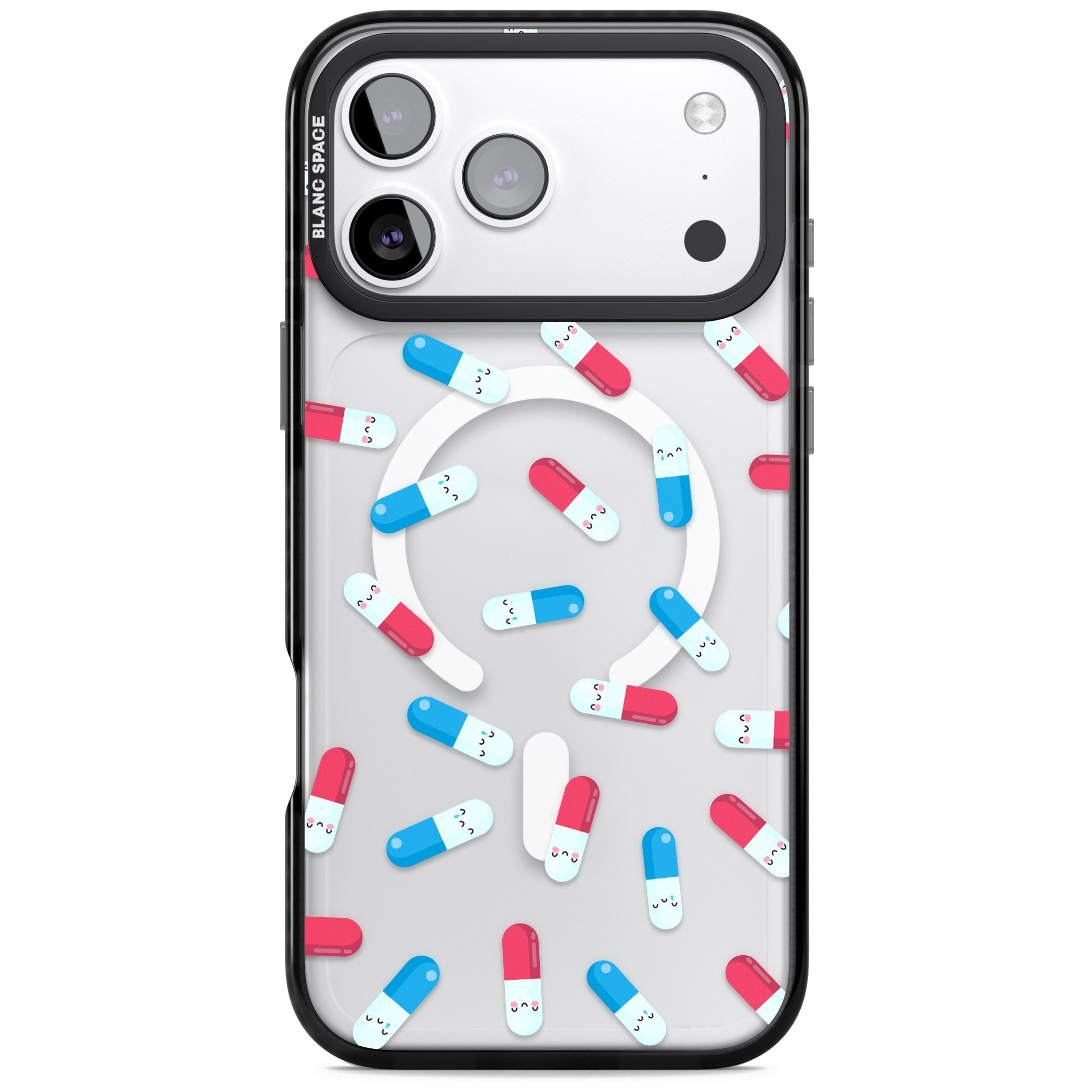 Kawaii Pill Pattern iPhone 17 Pro Impact Pro Black Phone Case