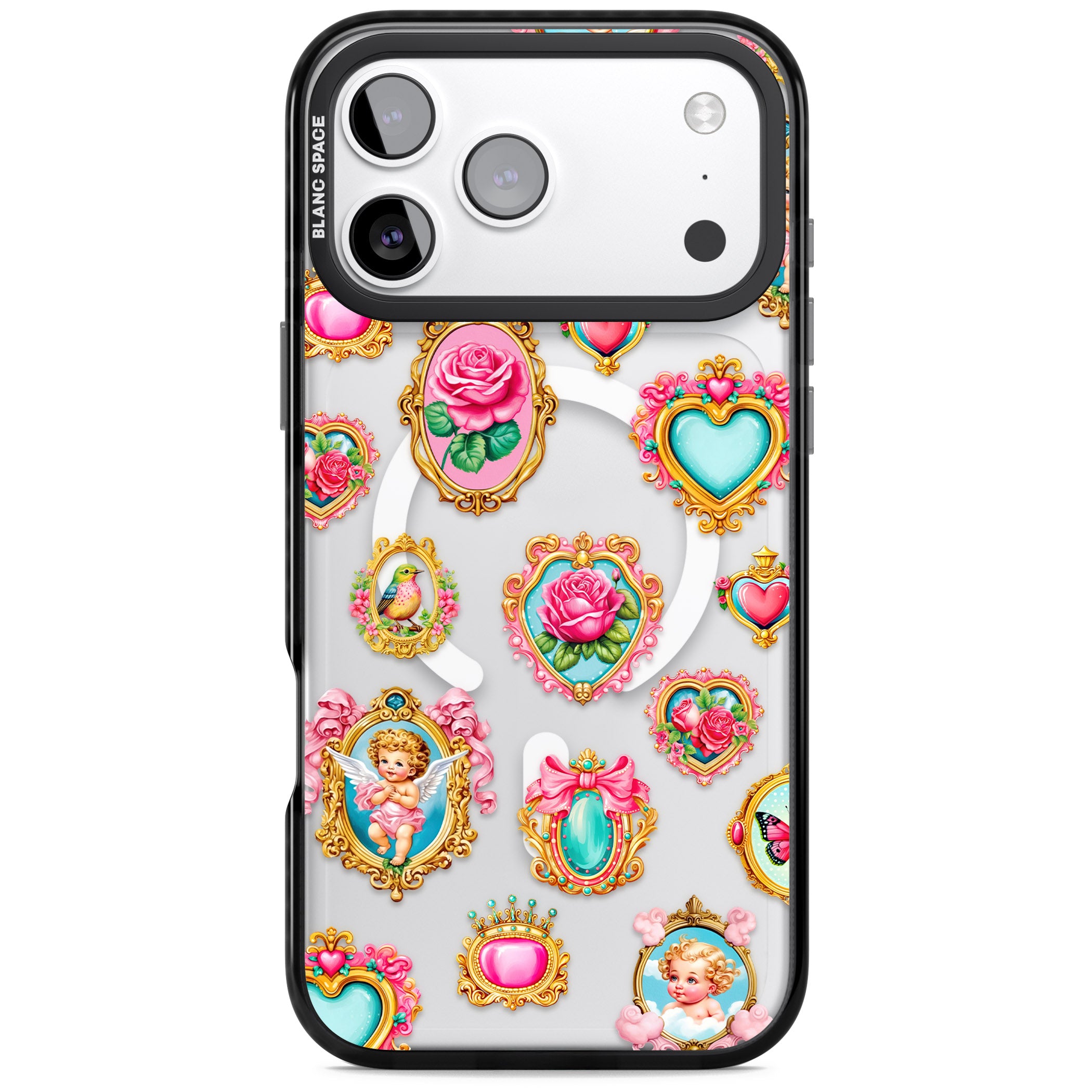 Angelcore Hearts Frames iPhone 17 Pro Impact Pro Black Phone Case
