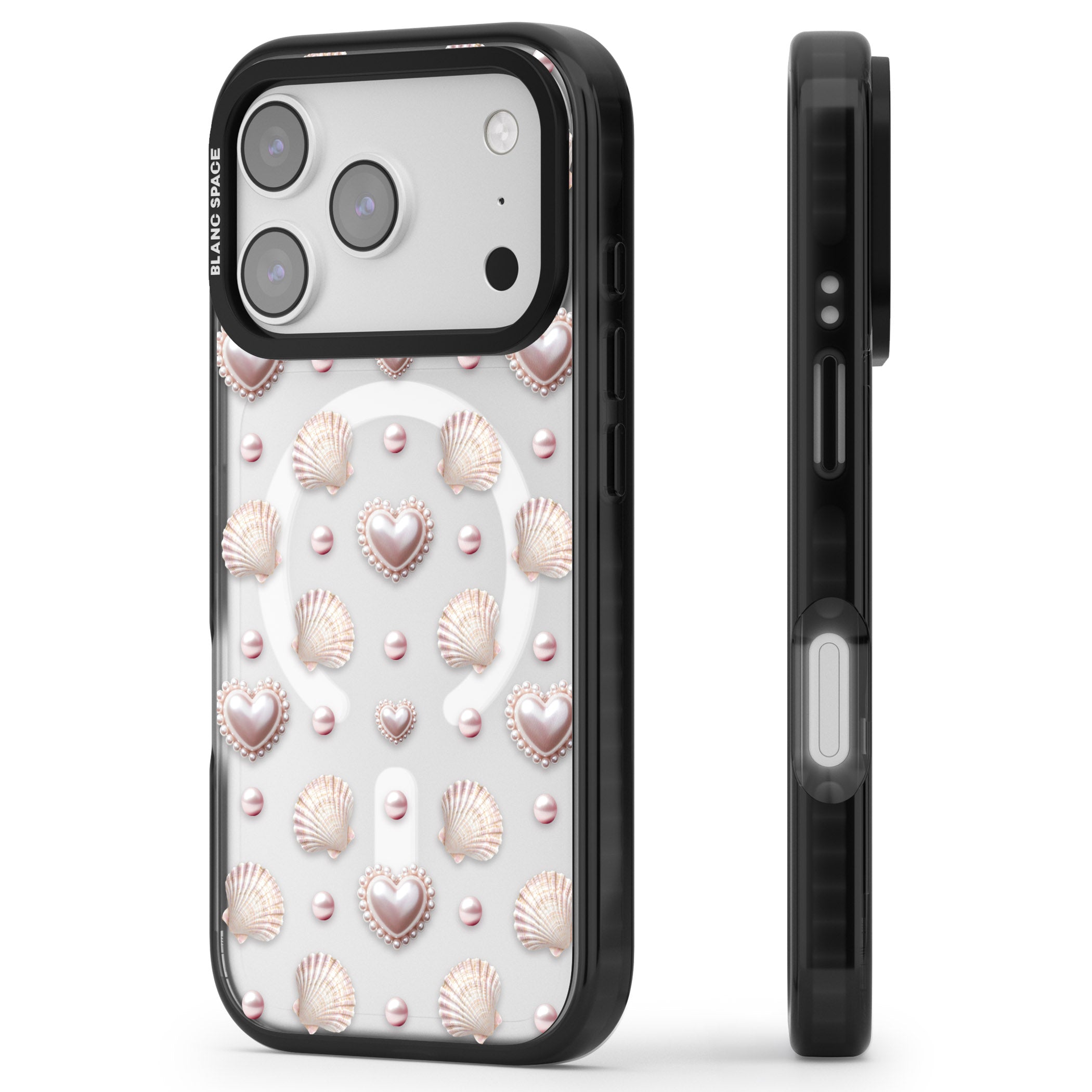 Pearl Hearts iPhone 17 Pro Impact Pro Black Phone Case Side Profile