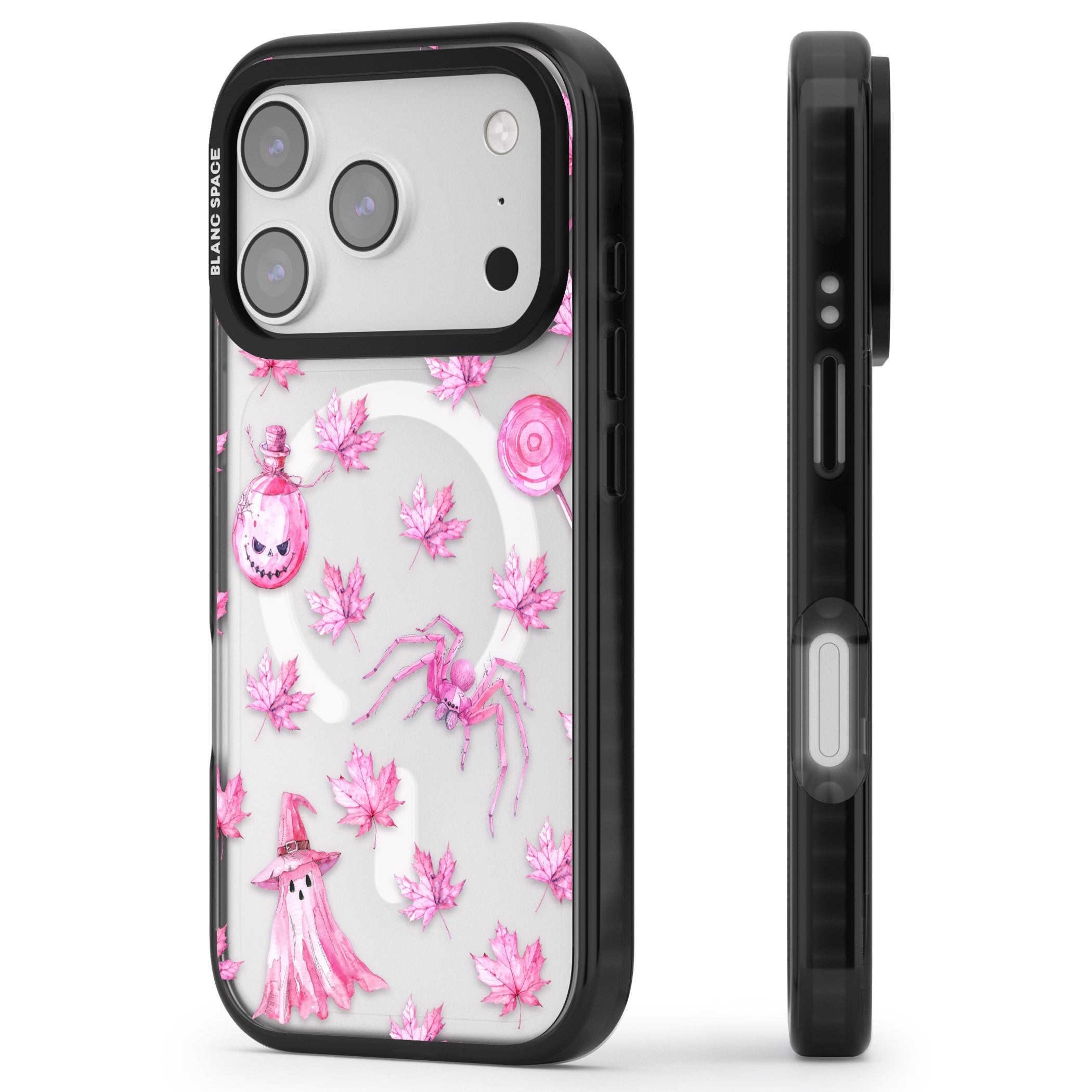 Pink Moon Maple iPhone 17 Pro Max Impact Pro Black Phone Case Side Profile