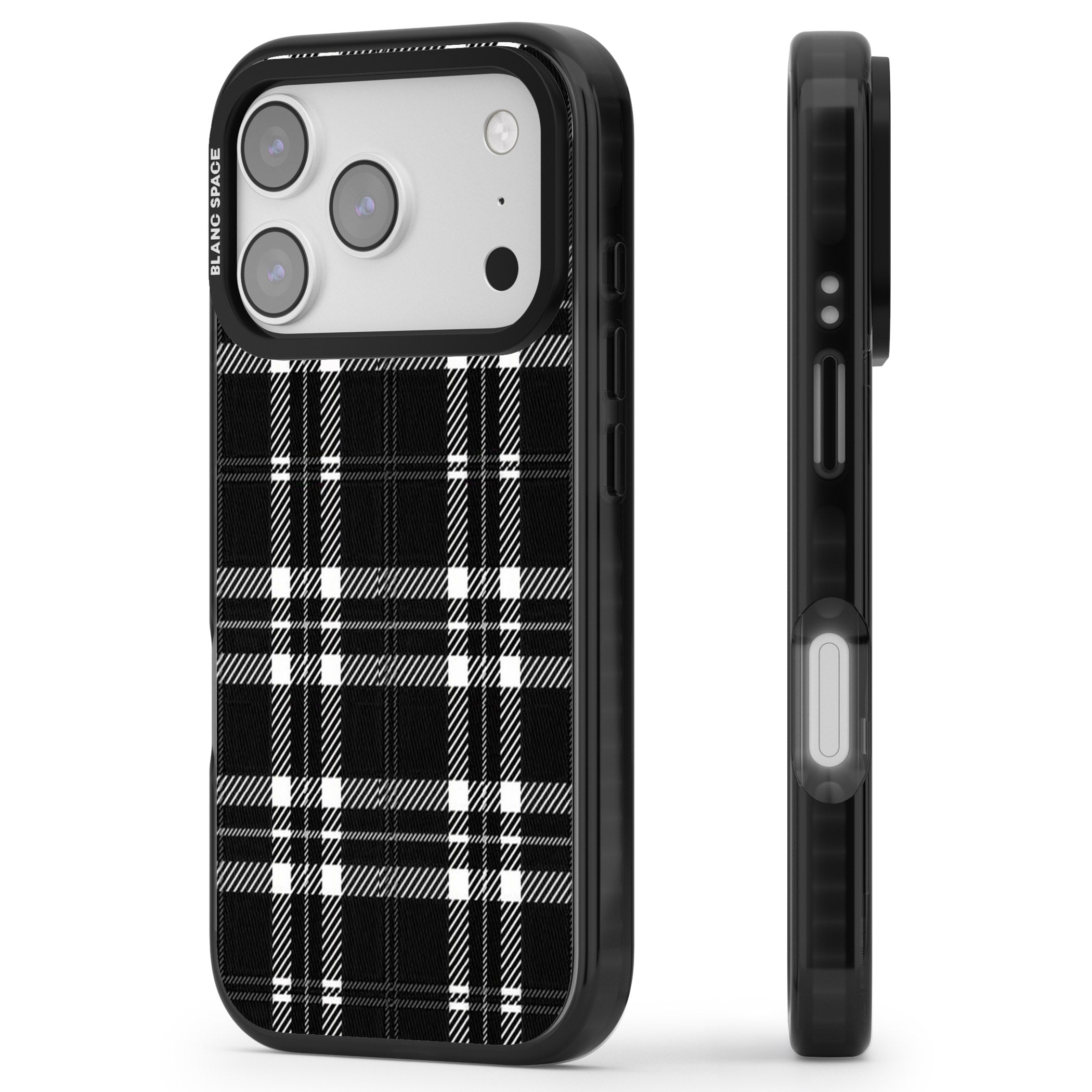 Divine Black Plaid iPhone 17 Pro Impact Pro Black Phone Case Side Profile