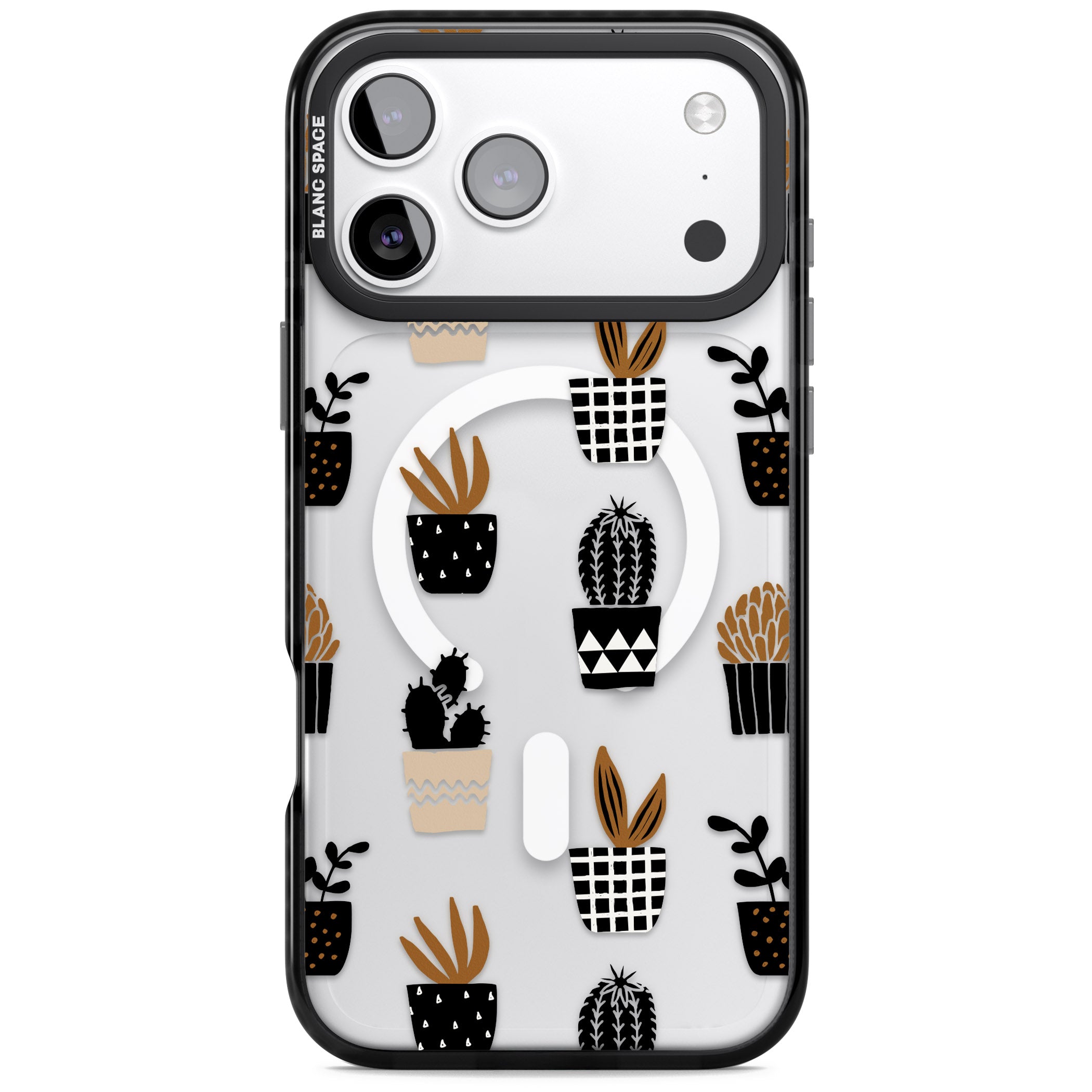 Large Mixed Plants Pattern Clear iPhone 17 Pro Impact Pro Black Phone Case