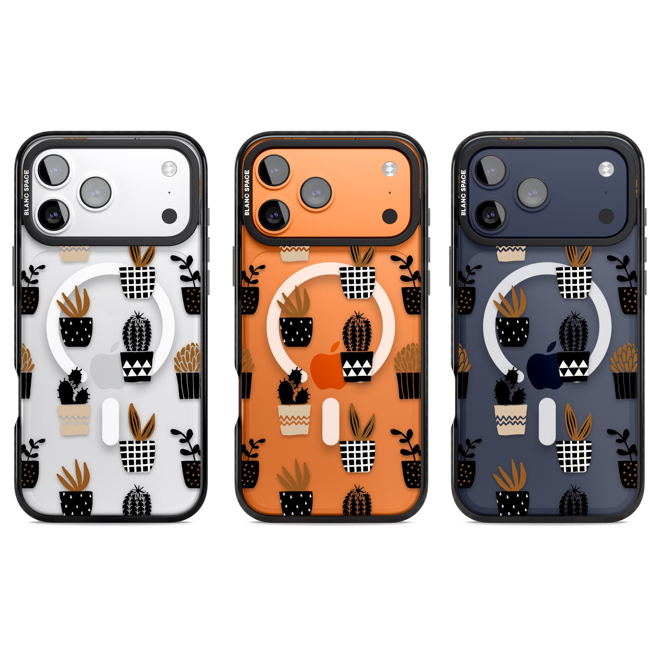 Large Mixed Plants Pattern Clear iPhone 17 Pro Impact Pro Black Phone Case APT Impact Protection