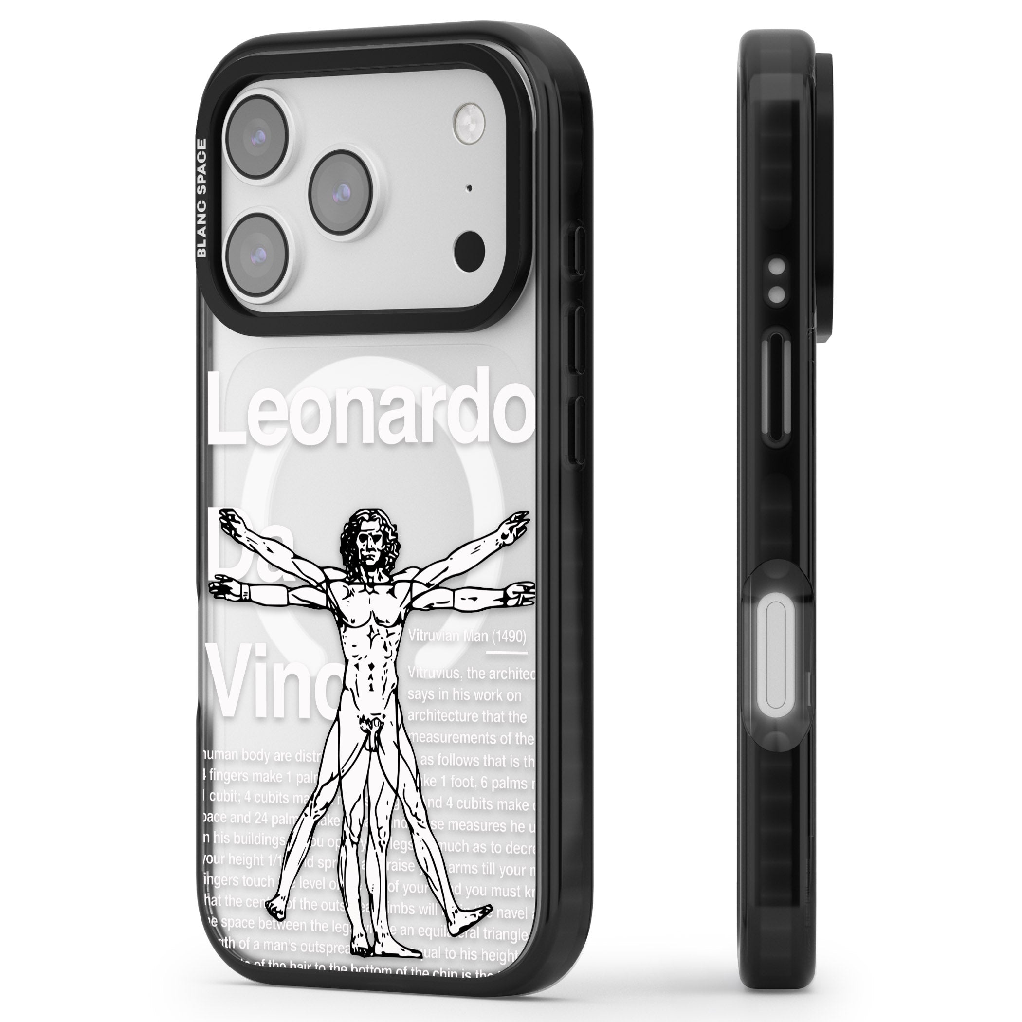 Vitruvian Man iPhone 17 Pro Impact Pro Black Phone Case Side Profile