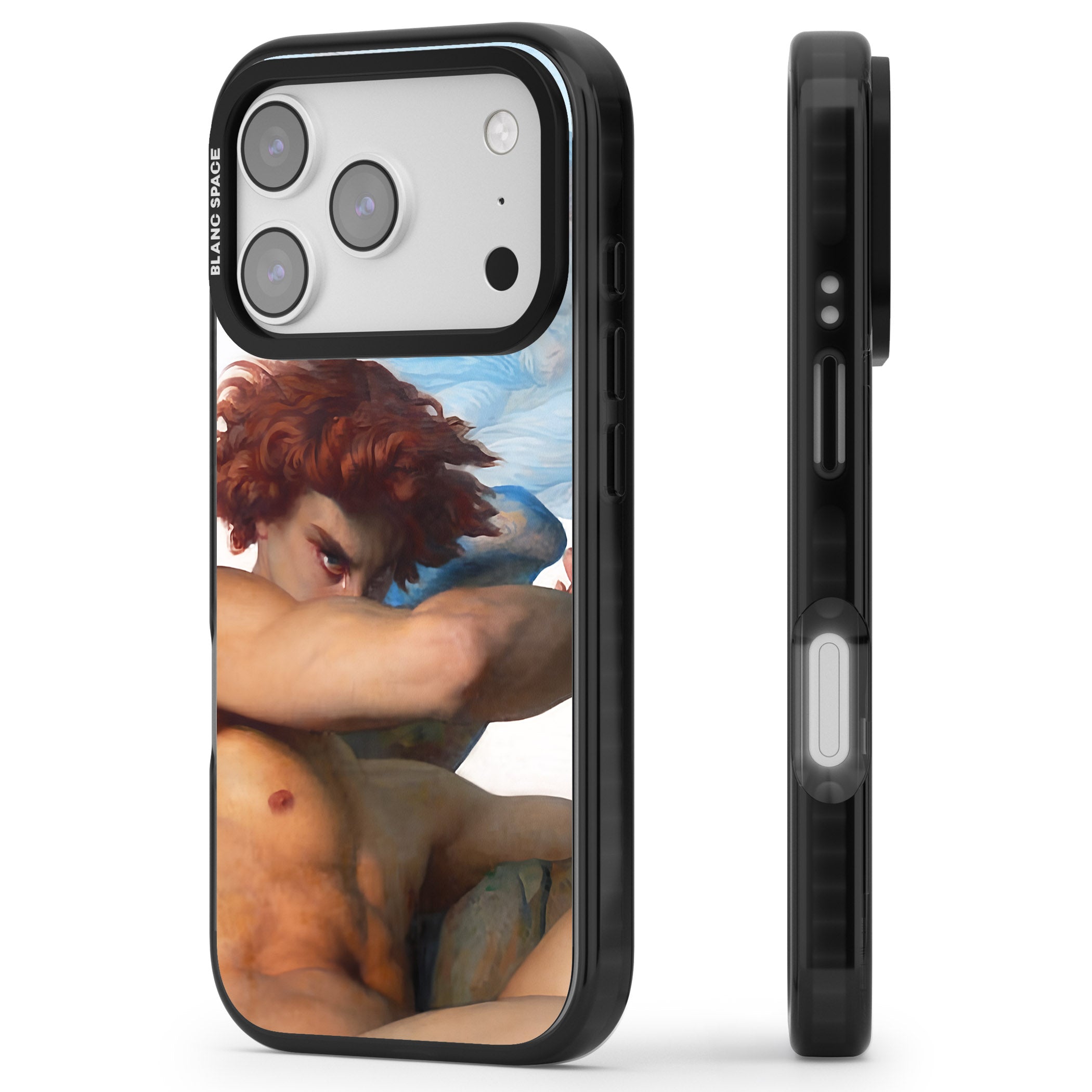 The Fallen Angel iPhone 17 Pro Impact Pro Black Phone Case Side Profile