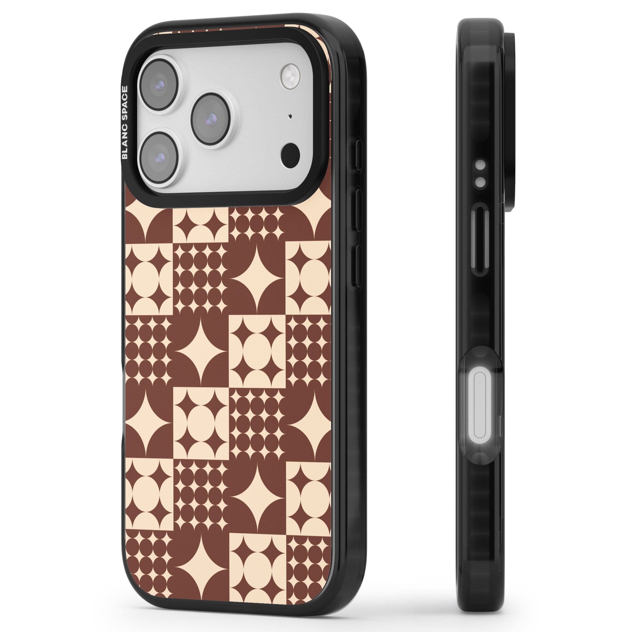 Mid Century Brown Checked iPhone 17 Pro Impact Pro Black Phone Case Side Profile