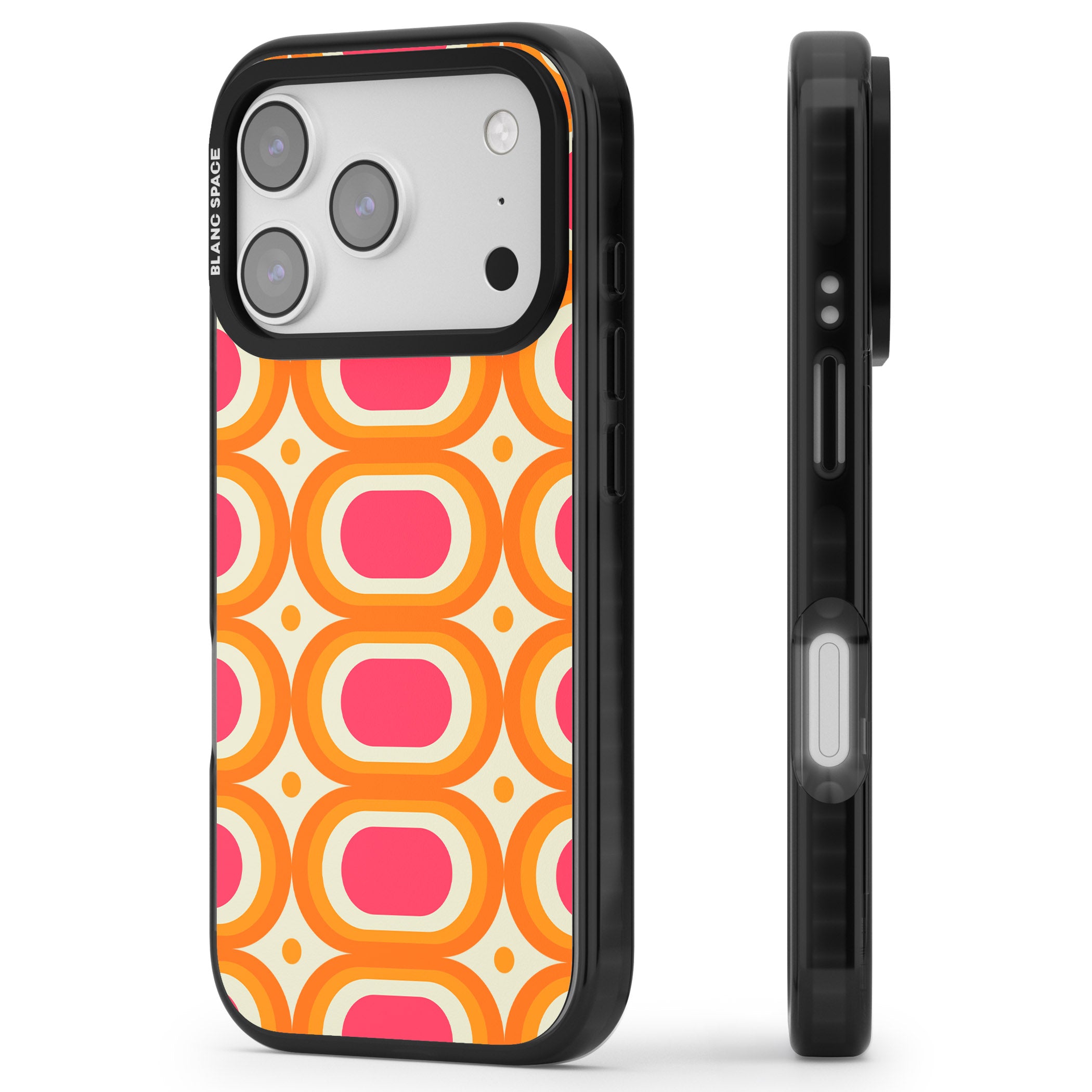 Groovy 60S Shape Pattern iPhone 17 Pro Impact Pro Black Phone Case Side Profile