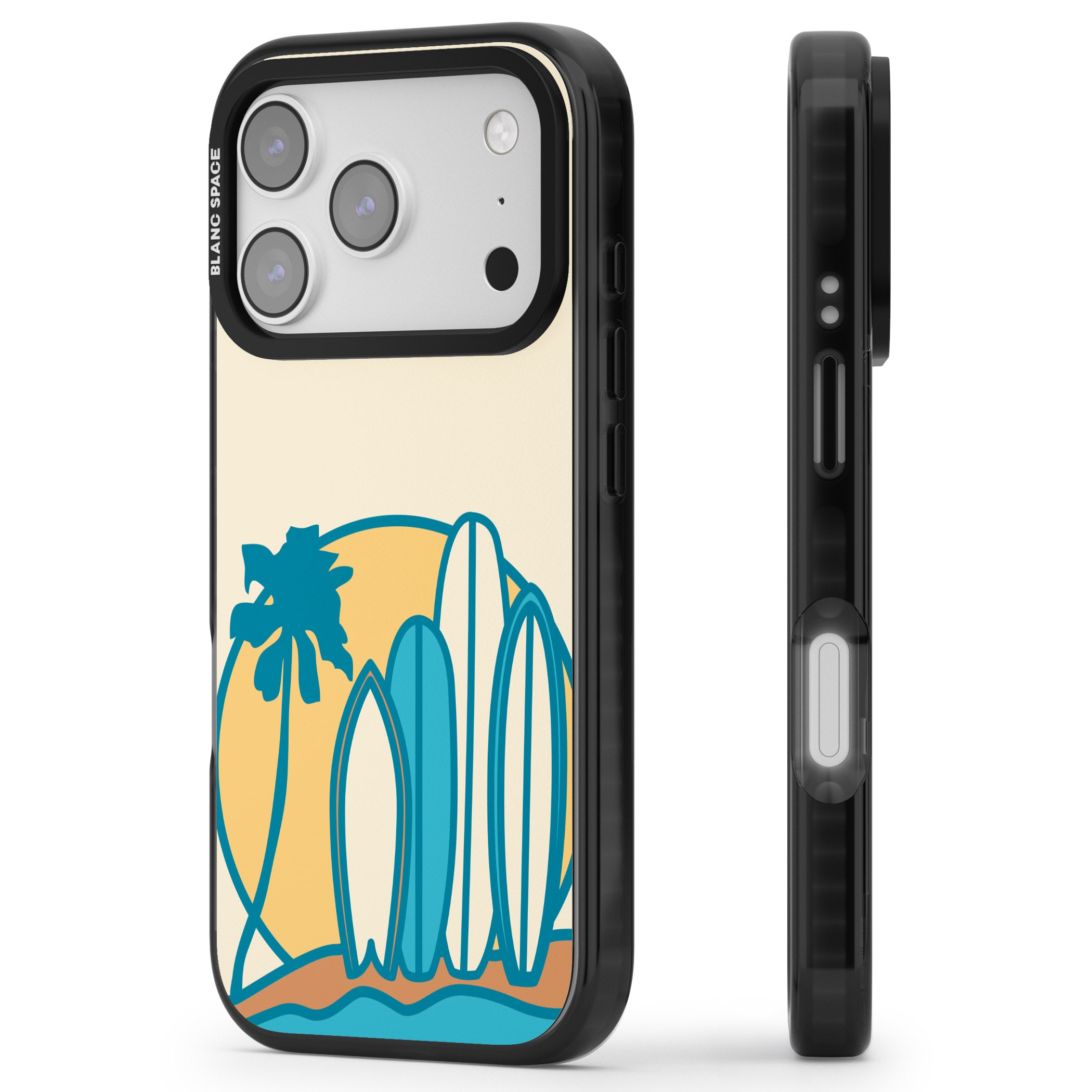 Coastal Surf Vibes iPhone 17 Pro Impact Pro Black Phone Case Side Profile