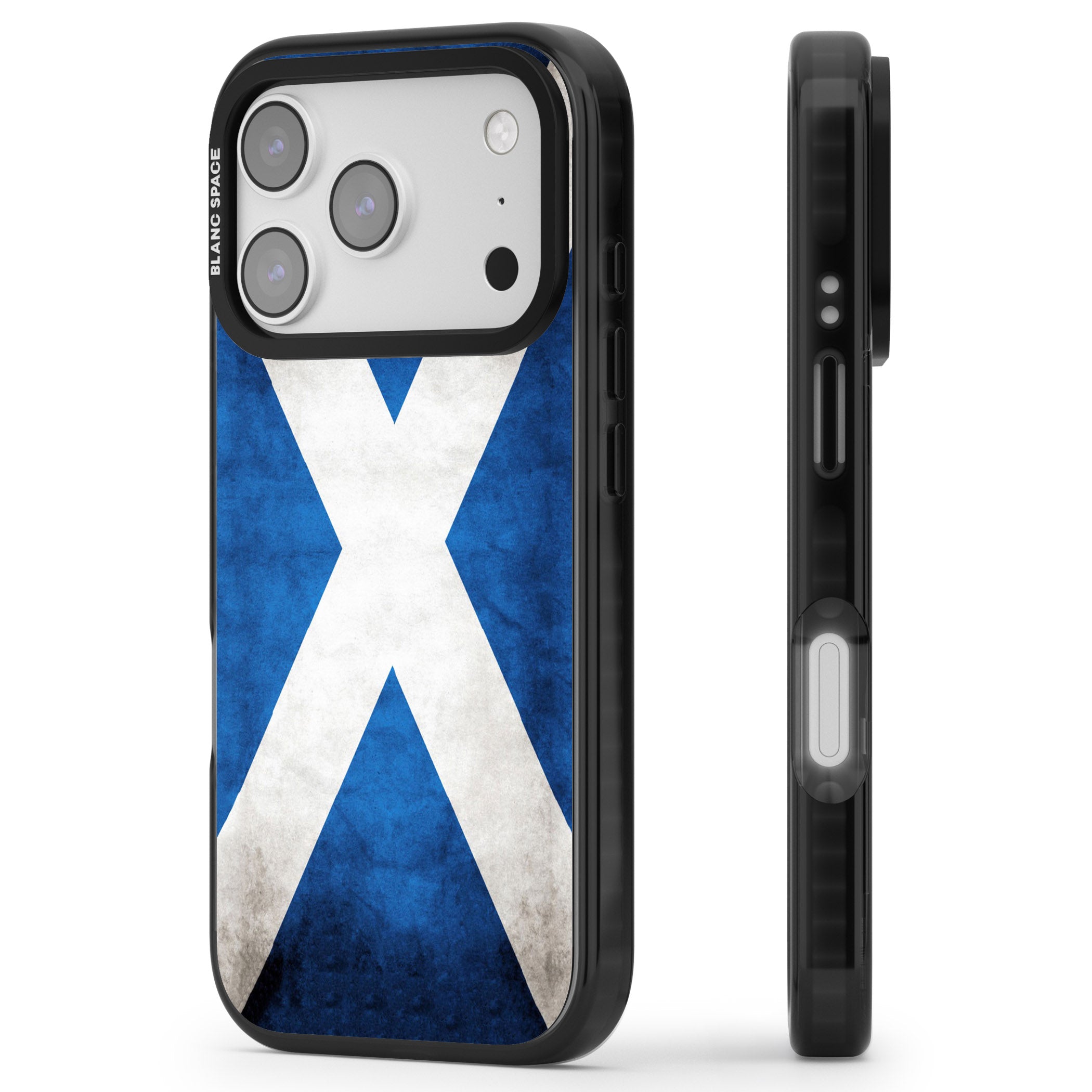 Scotland Saltire Flag iPhone 17 Pro Impact Pro Black Phone Case Side Profile
