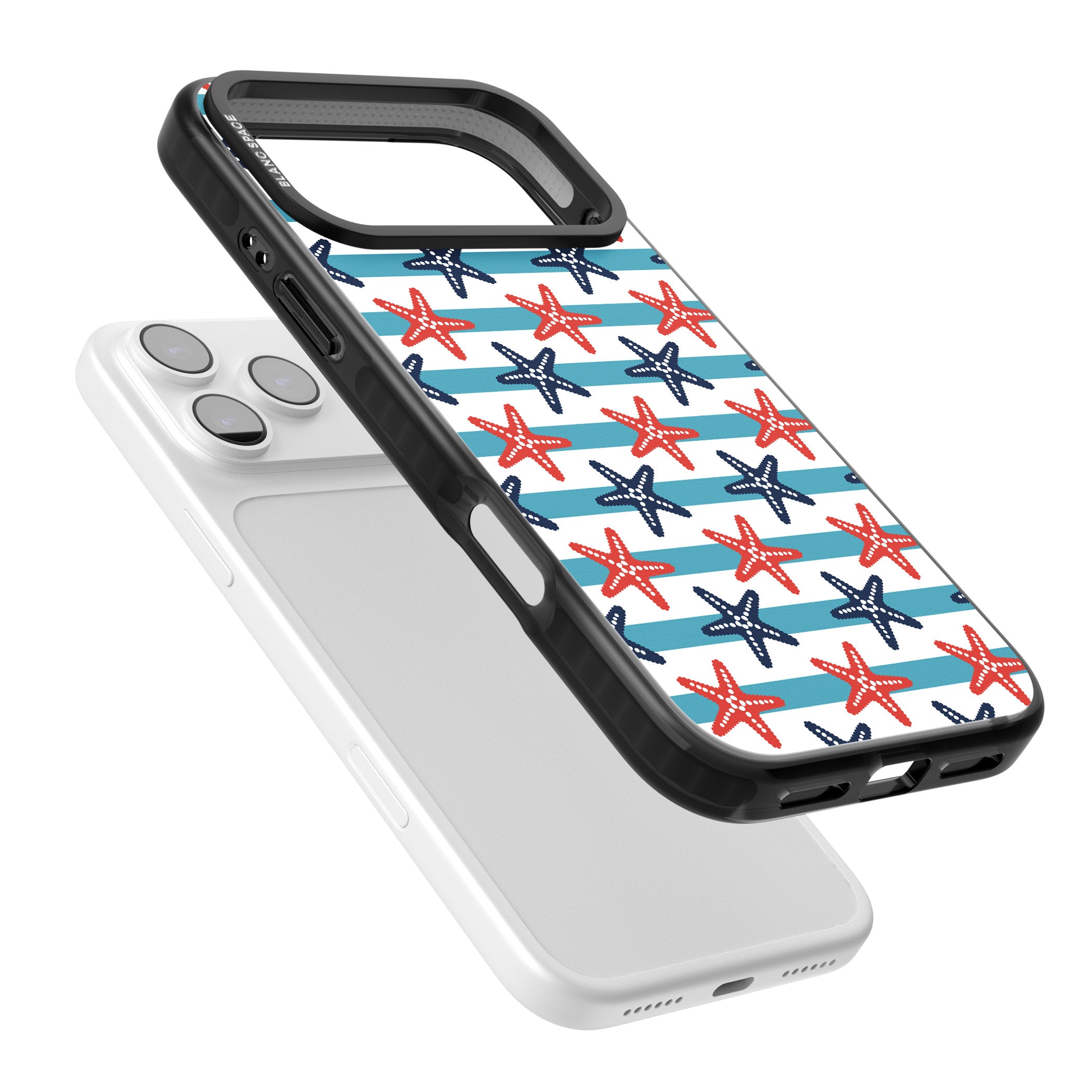 Nautical Starfish Stripe iPhone 17 Pro Impact Pro Black Phone Case Colours