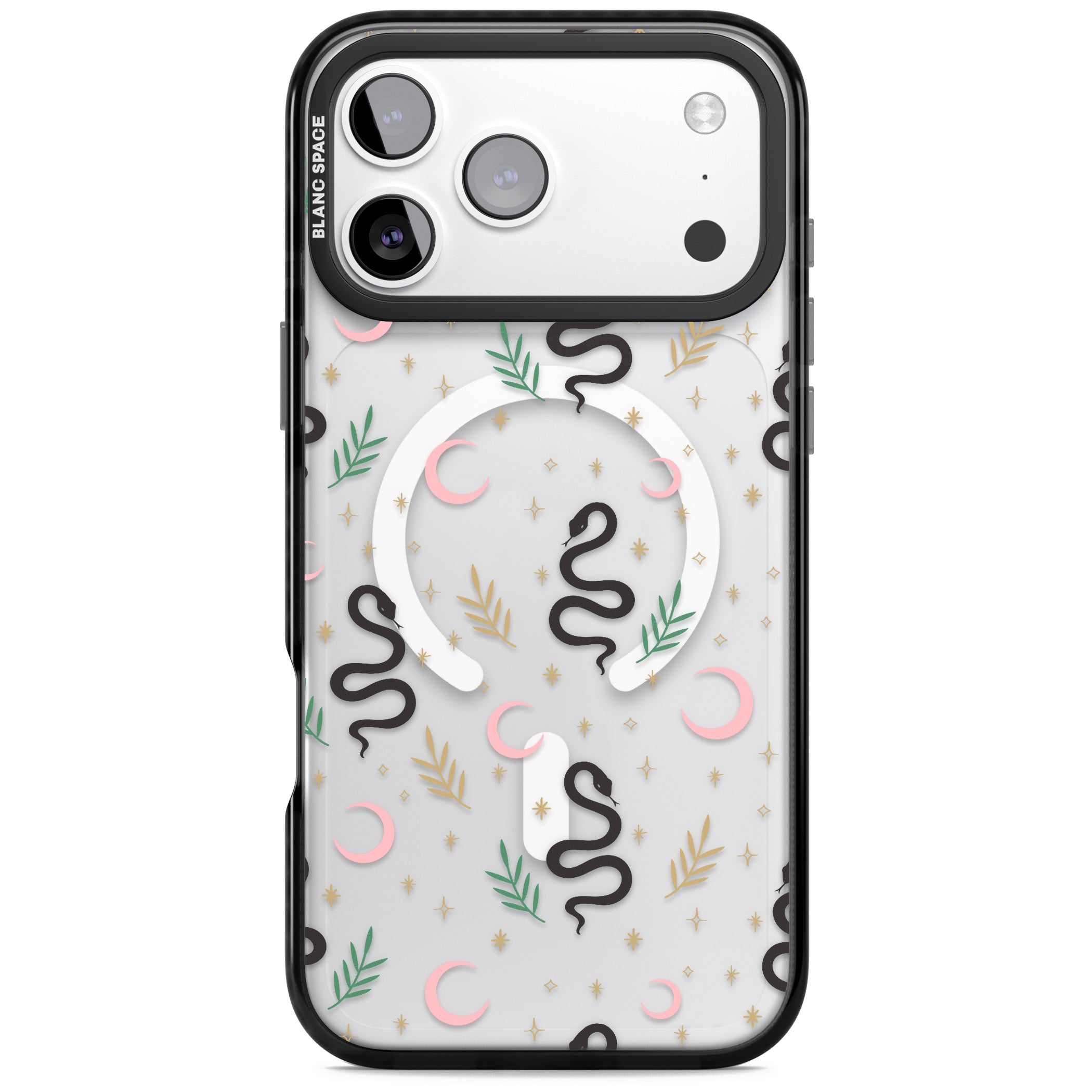 Snake & Moon Pattern iPhone 17 Pro Impact Pro Black Phone Case