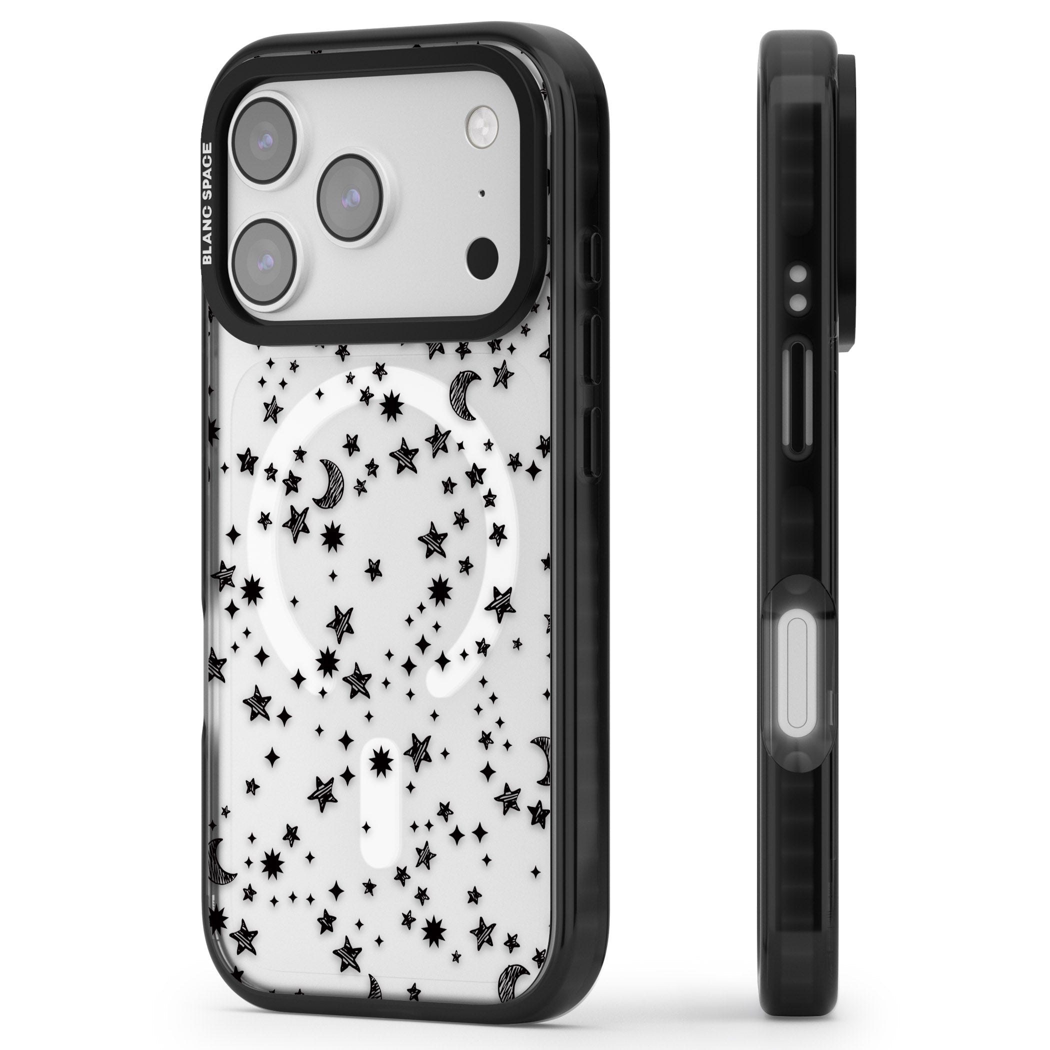 Black Cosmic Galaxy Pattern iPhone 17 Pro Impact Pro Black Phone Case Side Profile