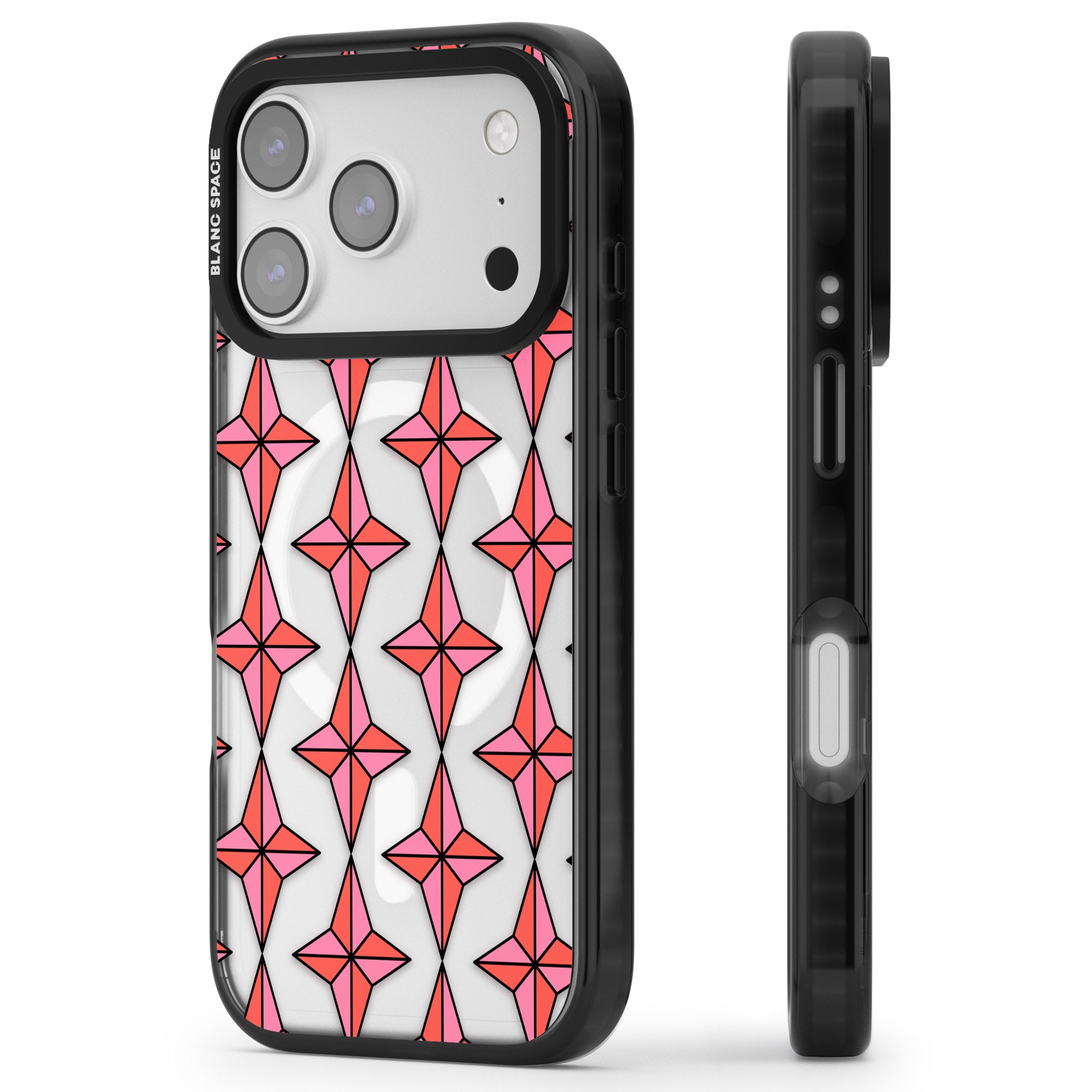 Rose Stars Pattern (Clear) iPhone 17 Pro Max Impact Pro Black Phone Case Side Profile