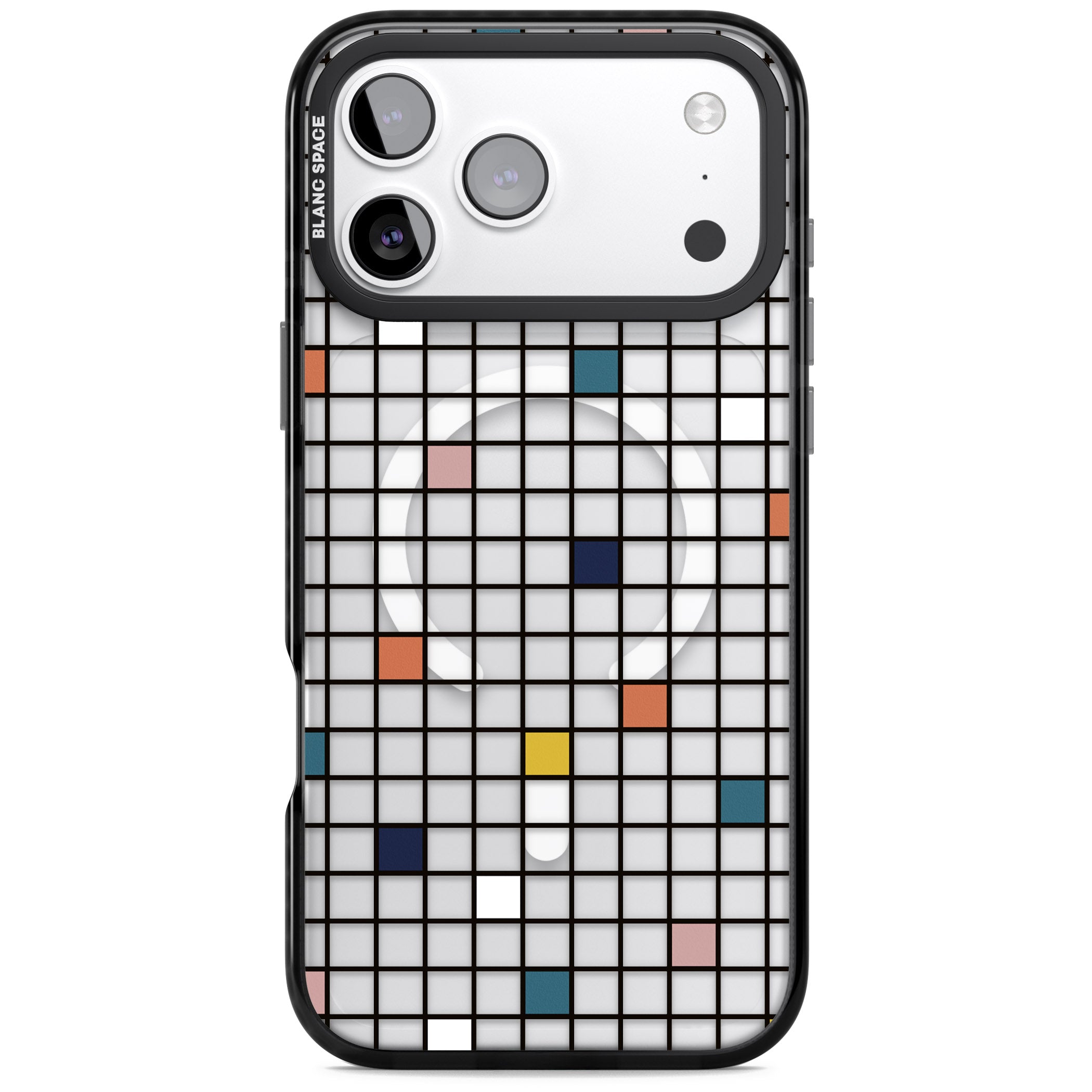 Earthtone Clear Geometric Grid iPhone 17 Pro Impact Pro Black Phone Case