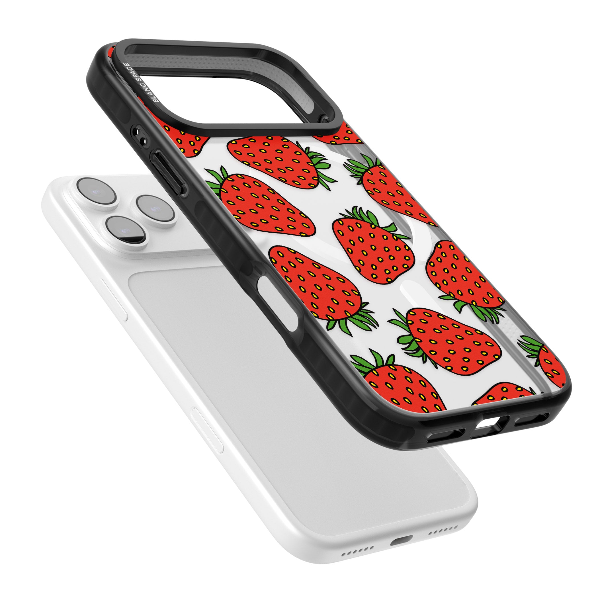 Strawberry Pattern iPhone 17 Pro Impact Pro Black Phone Case Colours