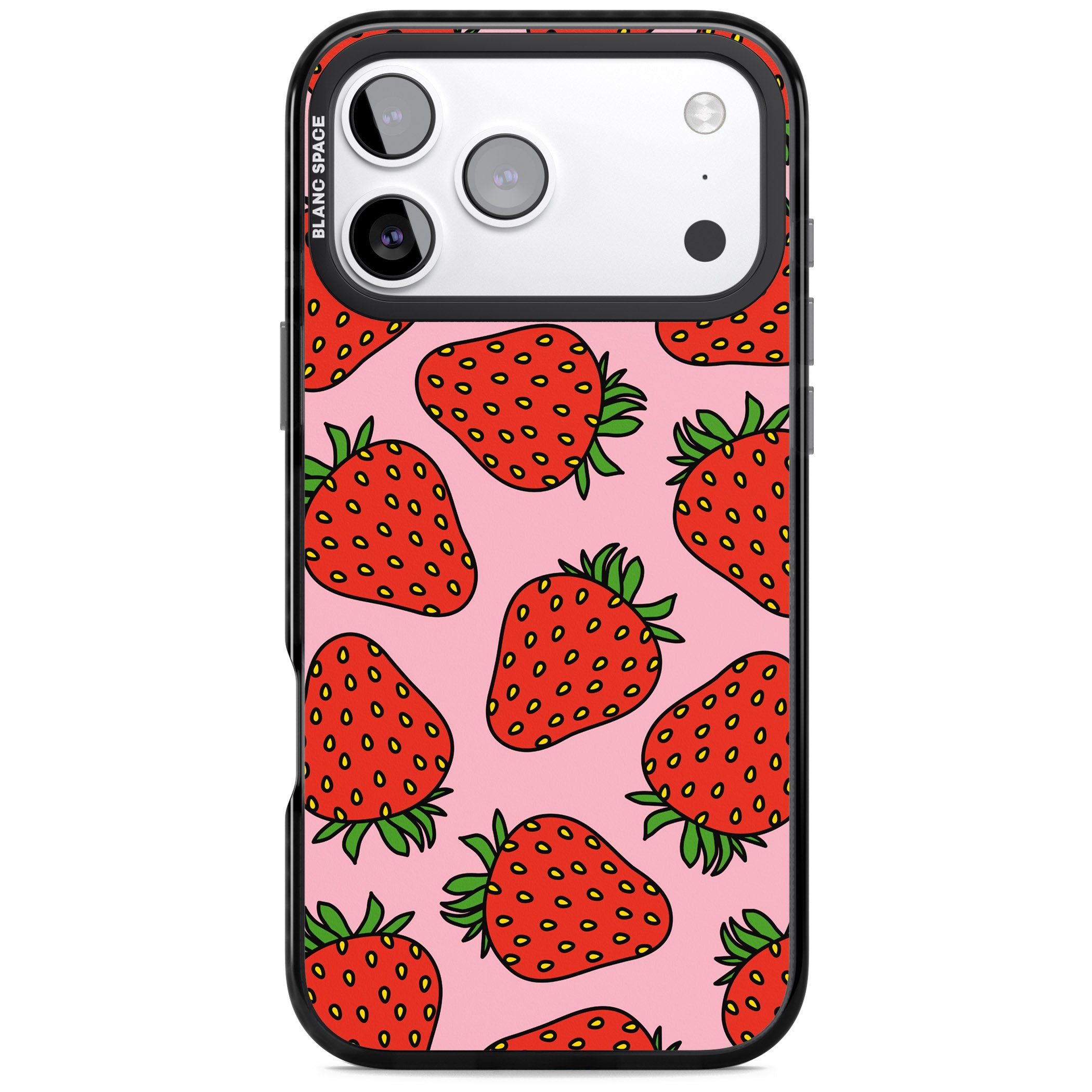 Strawberry Pattern (Pink) iPhone 17 Pro Impact Pro Black Phone Case