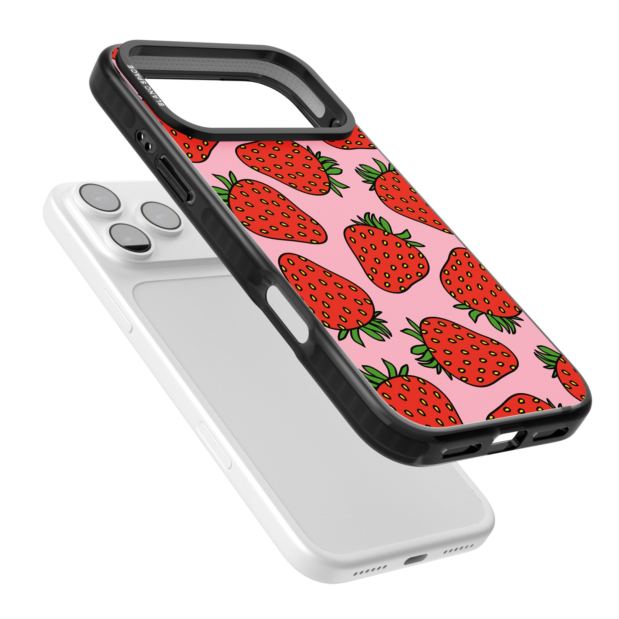 Strawberry Pattern (Pink) iPhone 17 Pro Impact Pro Black Phone Case Colours