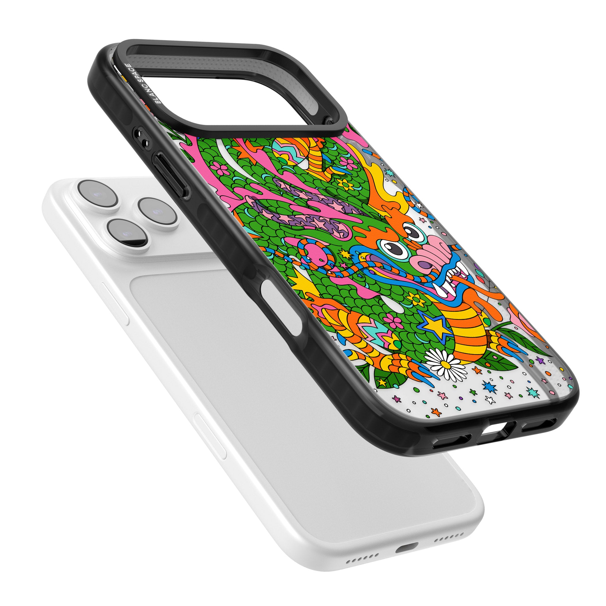 Psychedelic Jungle Dragon iPhone 17 Pro Impact Pro Black Phone Case Colours