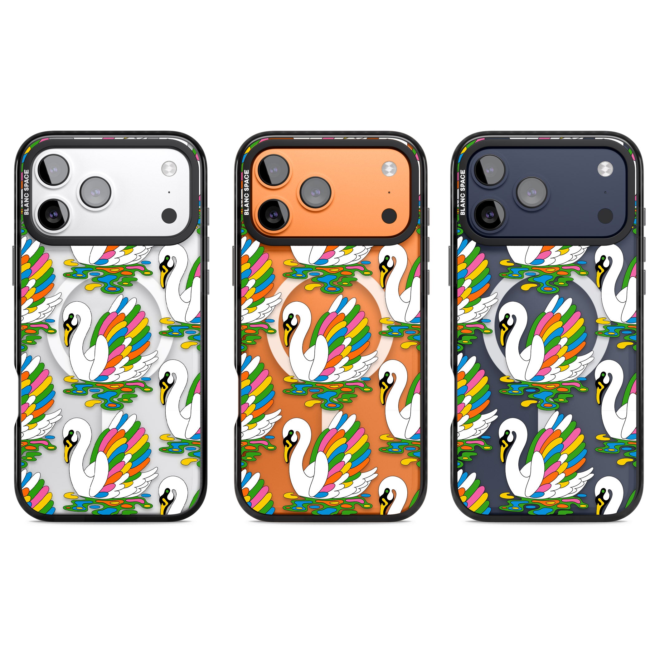 Colourful Swan Pattern iPhone 17 Pro Impact Pro Black Phone Case APT Impact Protection