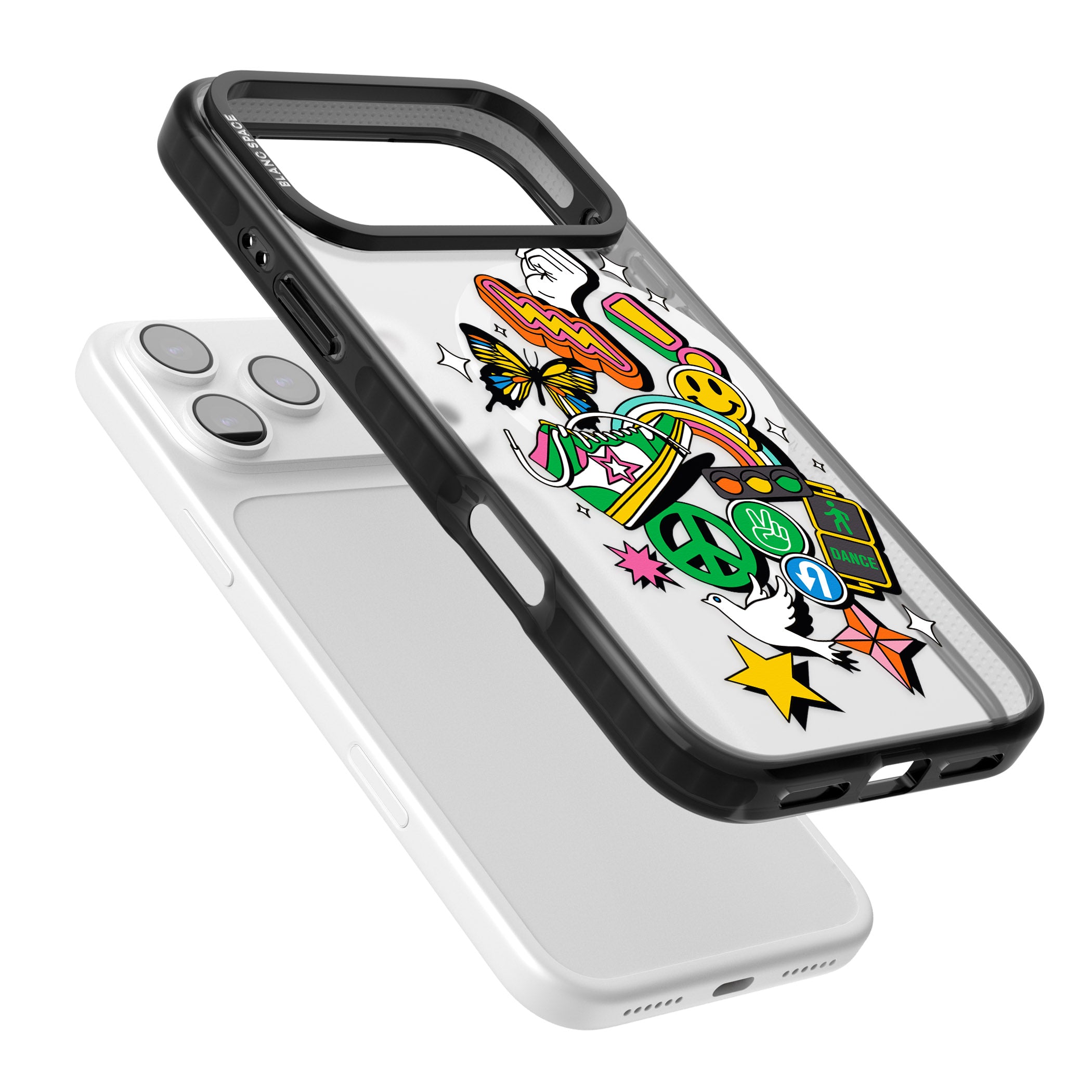 Nostalgic Sticker Collage iPhone 17 Pro Impact Pro Black Phone Case Colours