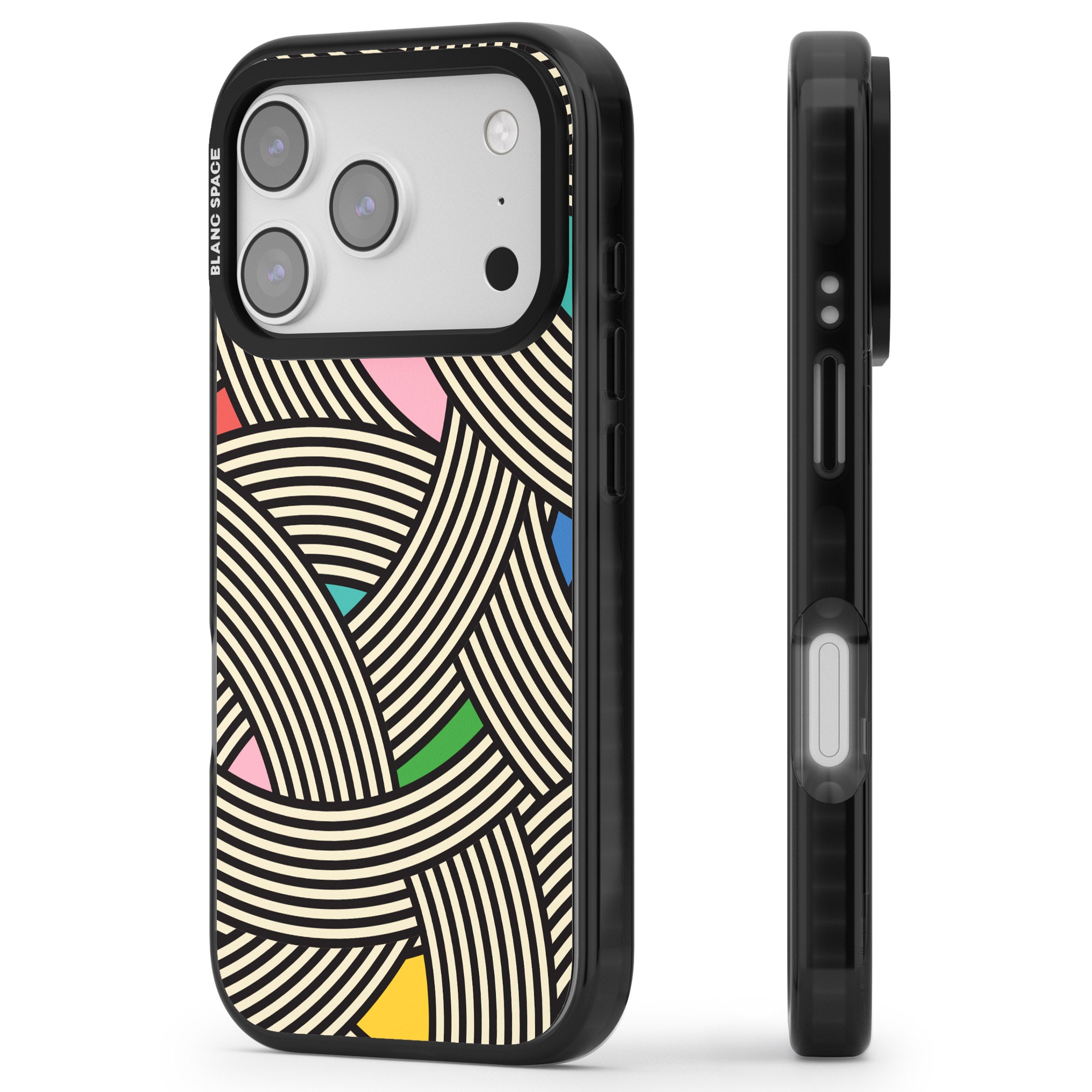 Multicolour Optic Waves iPhone 17 Pro Impact Pro Black Phone Case Side Profile