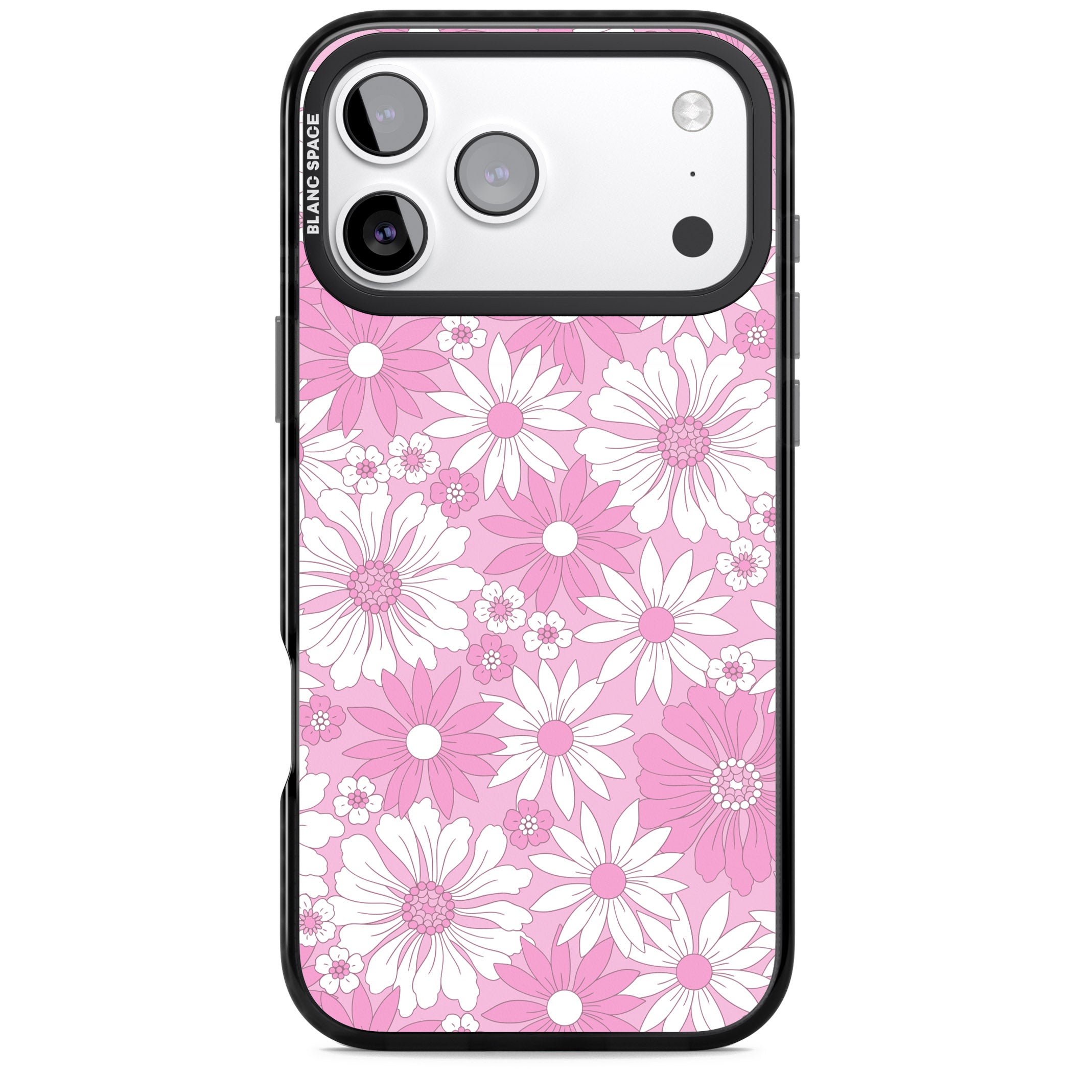 Pink White Flowers iPhone 17 Pro Impact Pro Black Phone Case