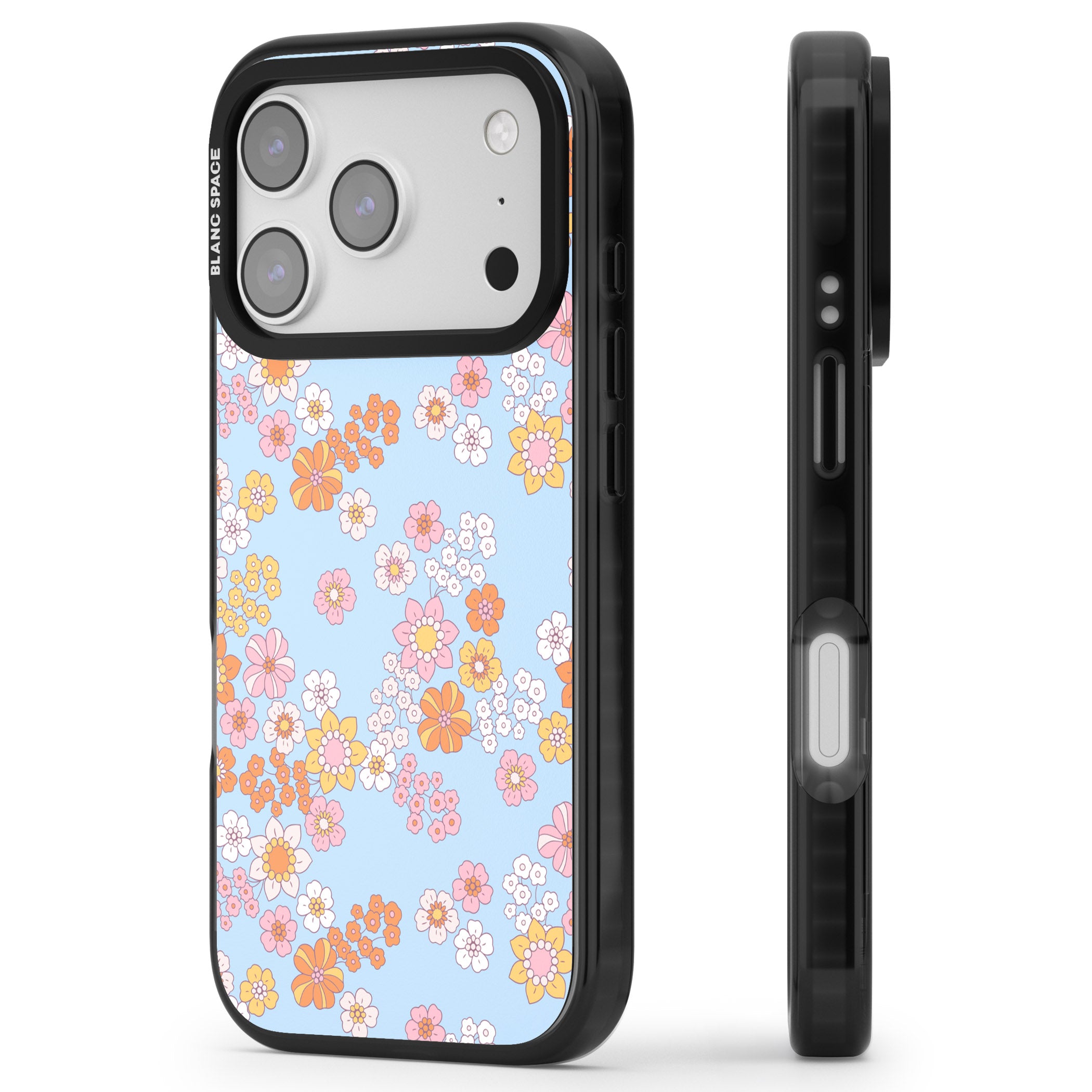 Lake Blue Flower Mix iPhone 17 Pro Impact Pro Black Phone Case Side Profile