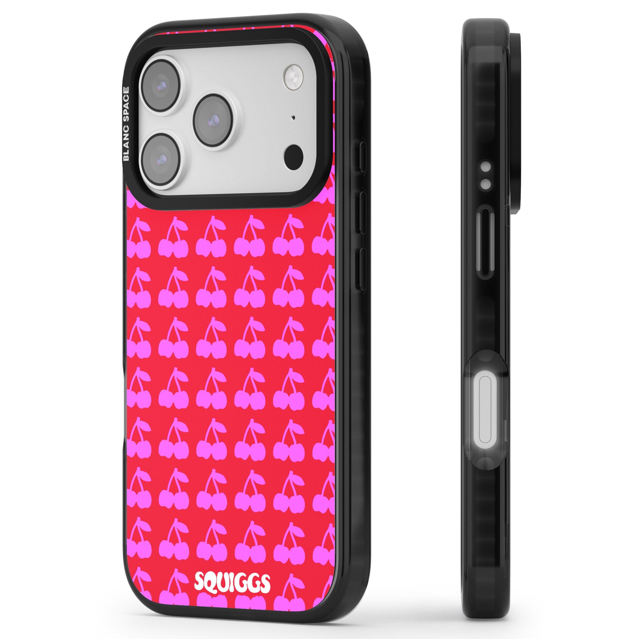 Red Cherries iPhone 17 Pro Impact Pro Black Phone Case Side Profile