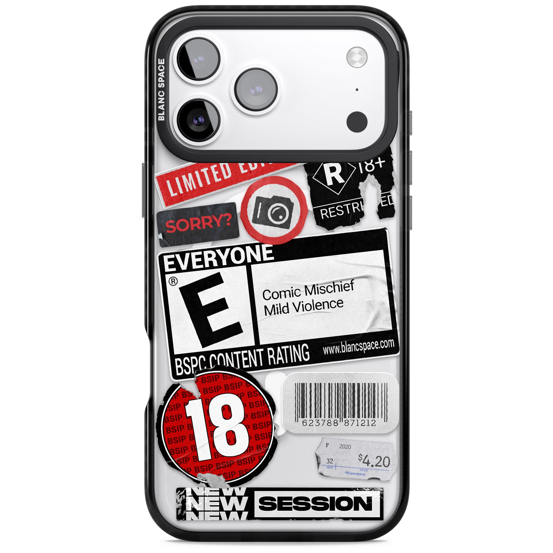Rated 18+ Sticker Mix iPhone 17 Pro Impact Pro Black Phone Case