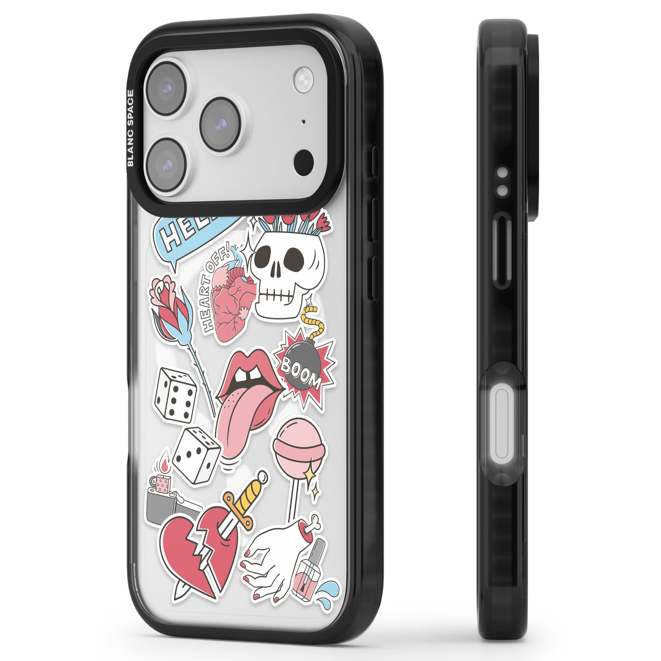Skull & Flowers Stickers iPhone 17 Pro Impact Pro Black Phone Case Side Profile