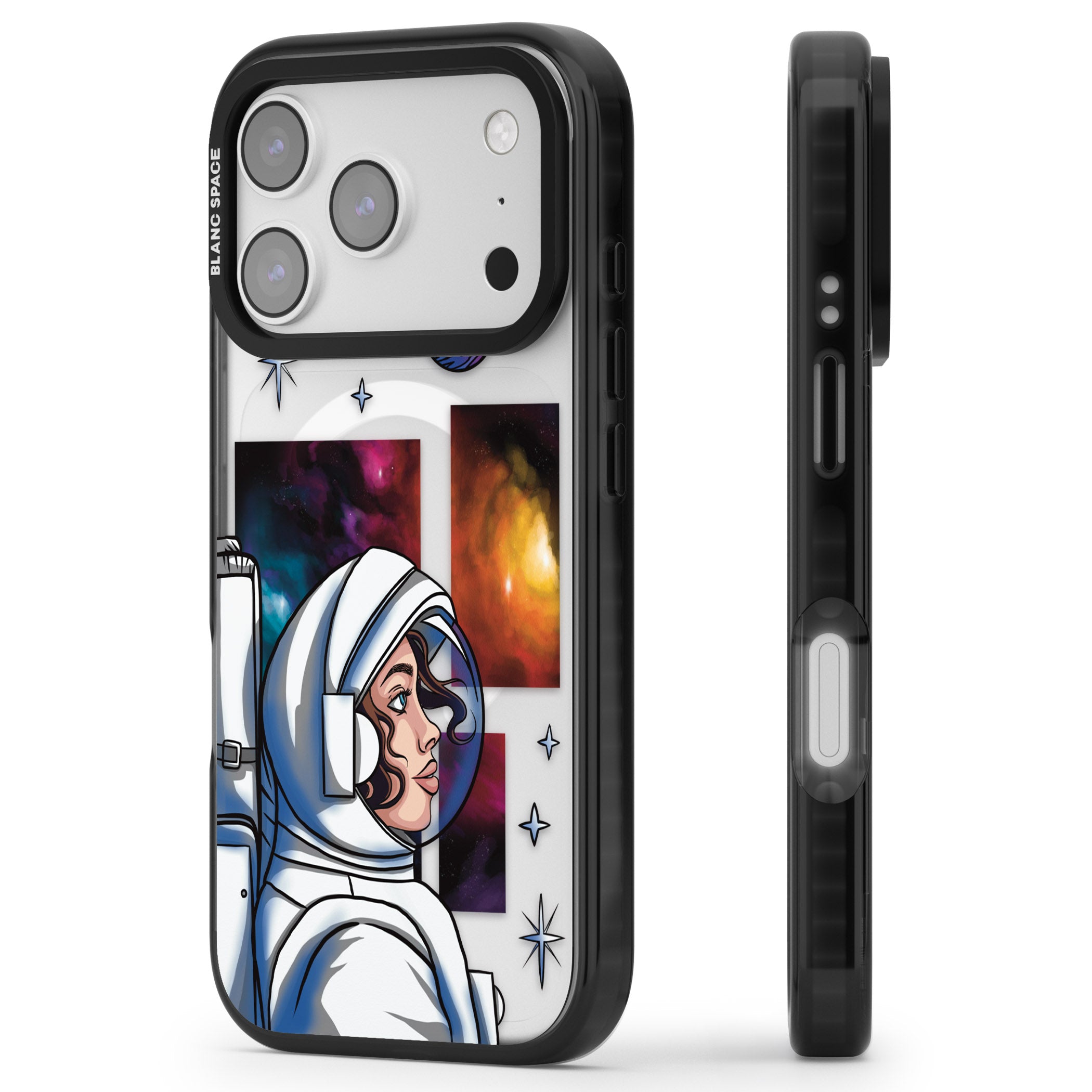 Cosmic Ambition iPhone 17 Pro Impact Pro Black Phone Case Side Profile