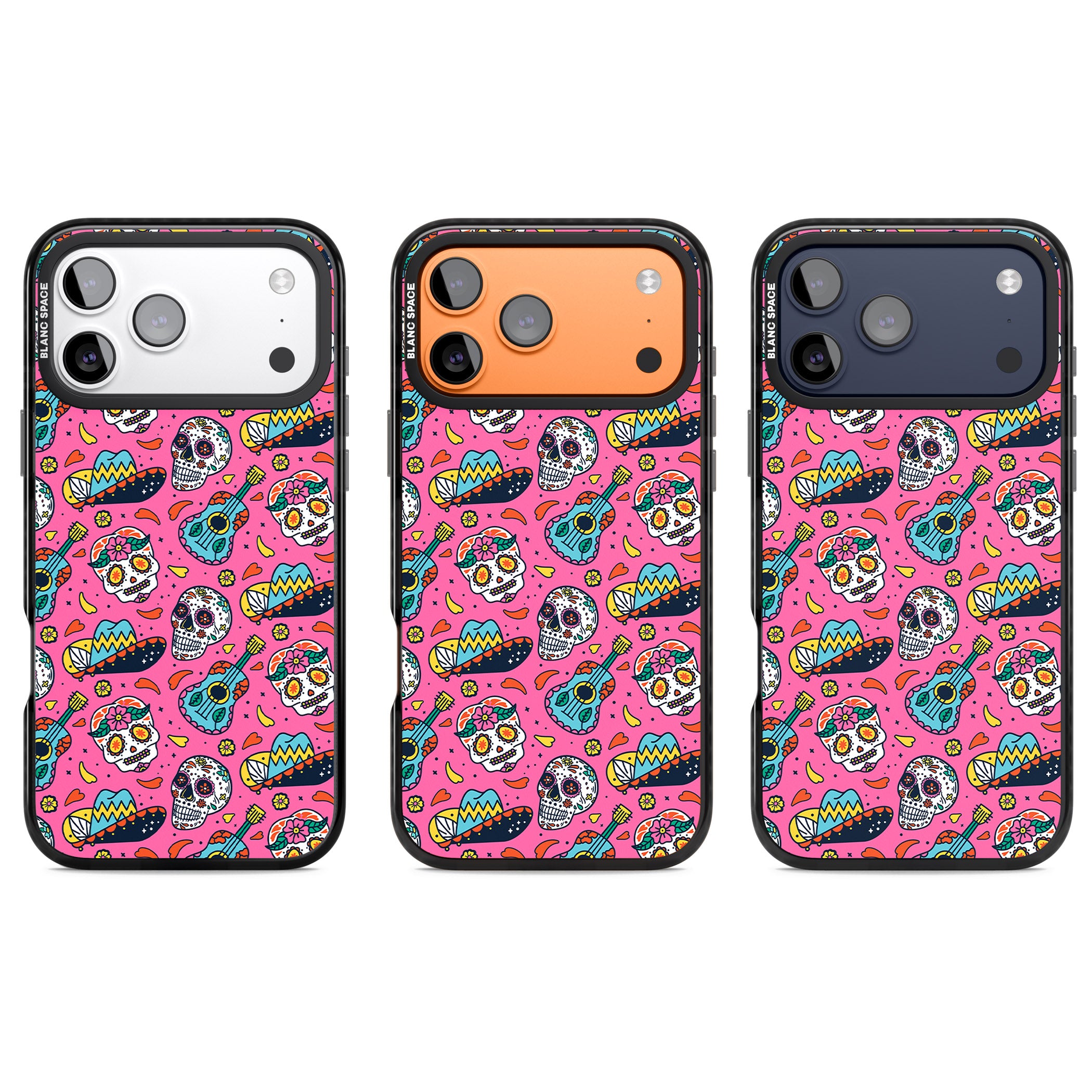 Pink Day Of The Dead Pattern iPhone 17 Pro Impact Pro Black Phone Case APT Impact Protection