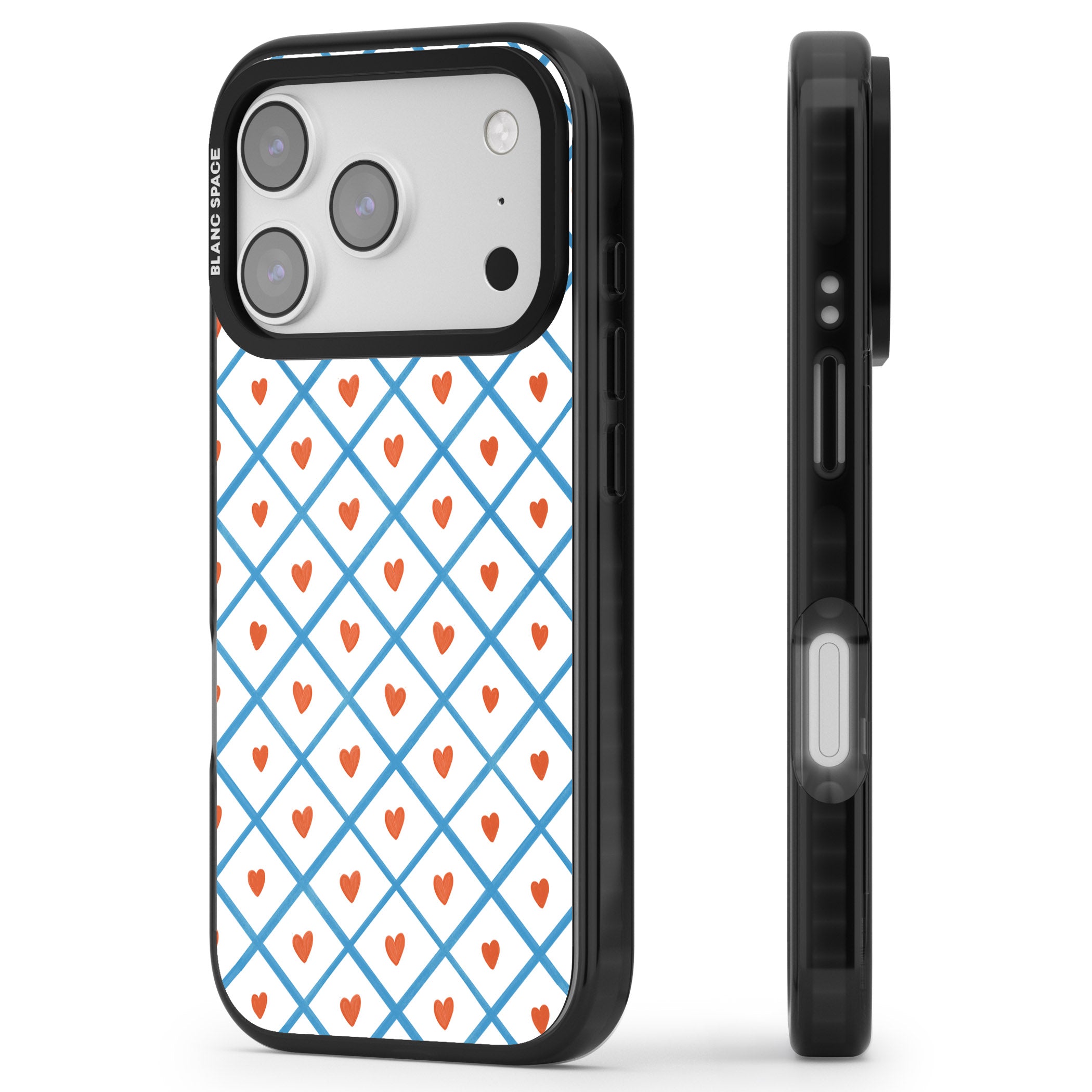 Lattice Love Hearts iPhone 17 Pro Impact Pro Black Phone Case Side Profile