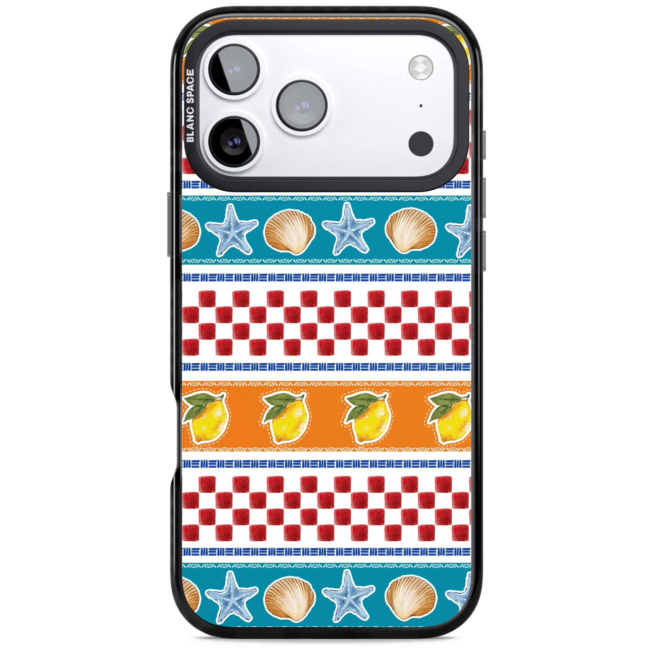 Coastal Italian Check Pattern iPhone 17 Pro Max Impact Pro Black Phone Case