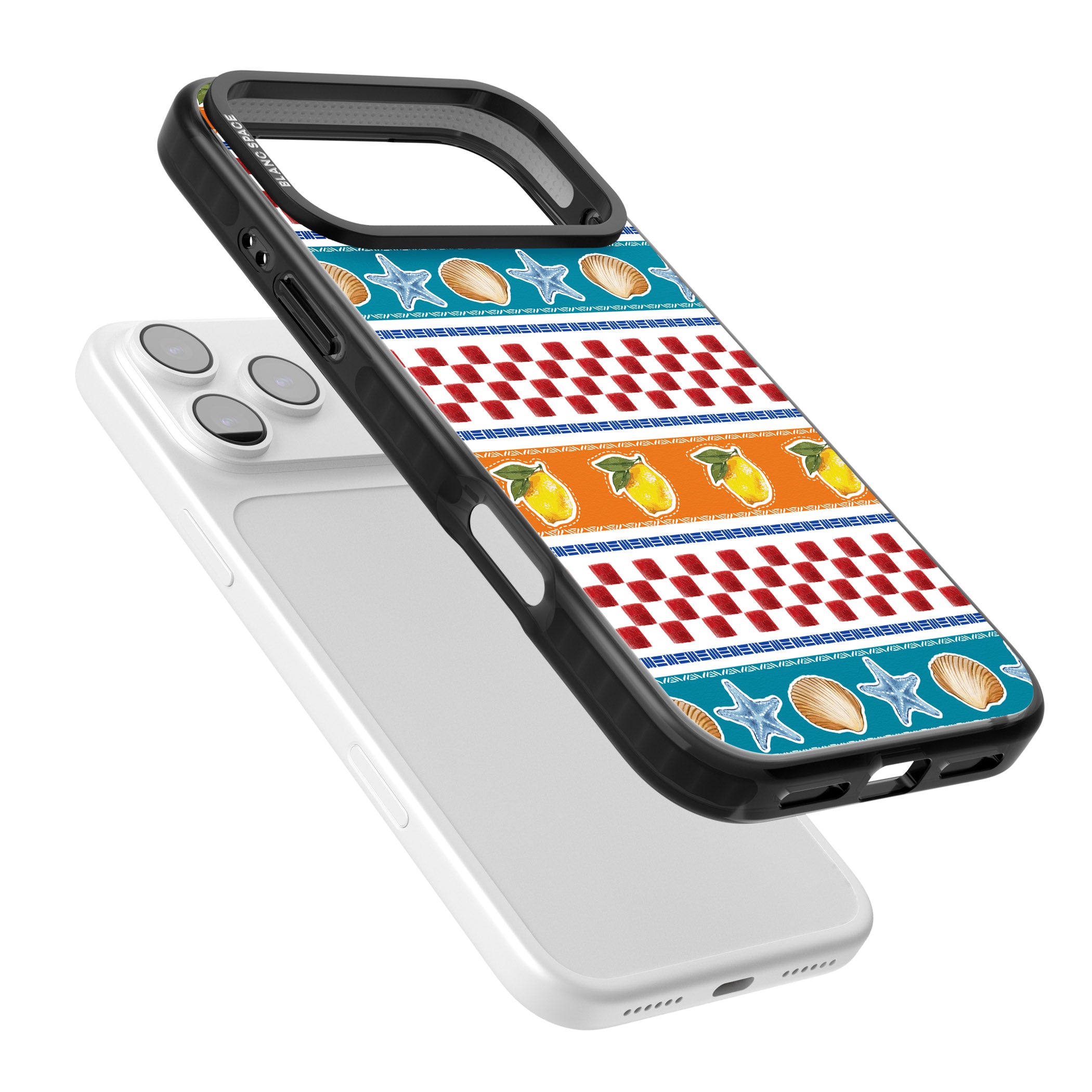 Coastal Italian Check Pattern iPhone 17 Pro Max Impact Pro Black Phone Case Colours