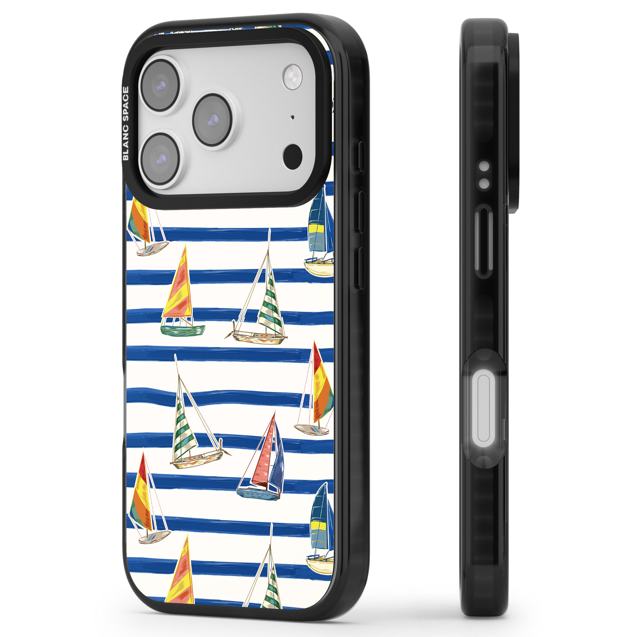 Coastal Sailboats iPhone 17 Pro Impact Pro Black Phone Case Side Profile