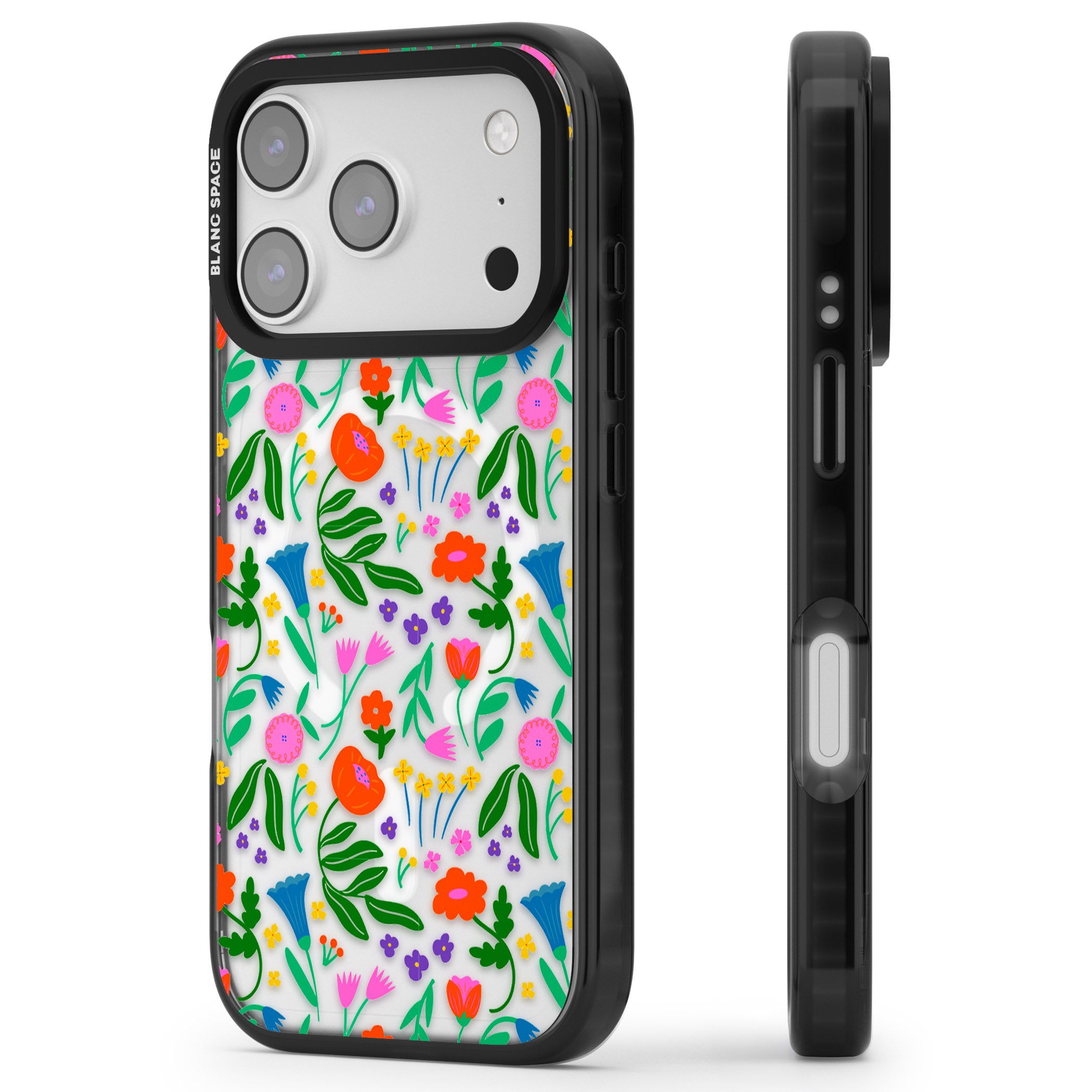 Summer Floral Fiesta iPhone 17 Pro Max Impact Pro Black Phone Case Side Profile