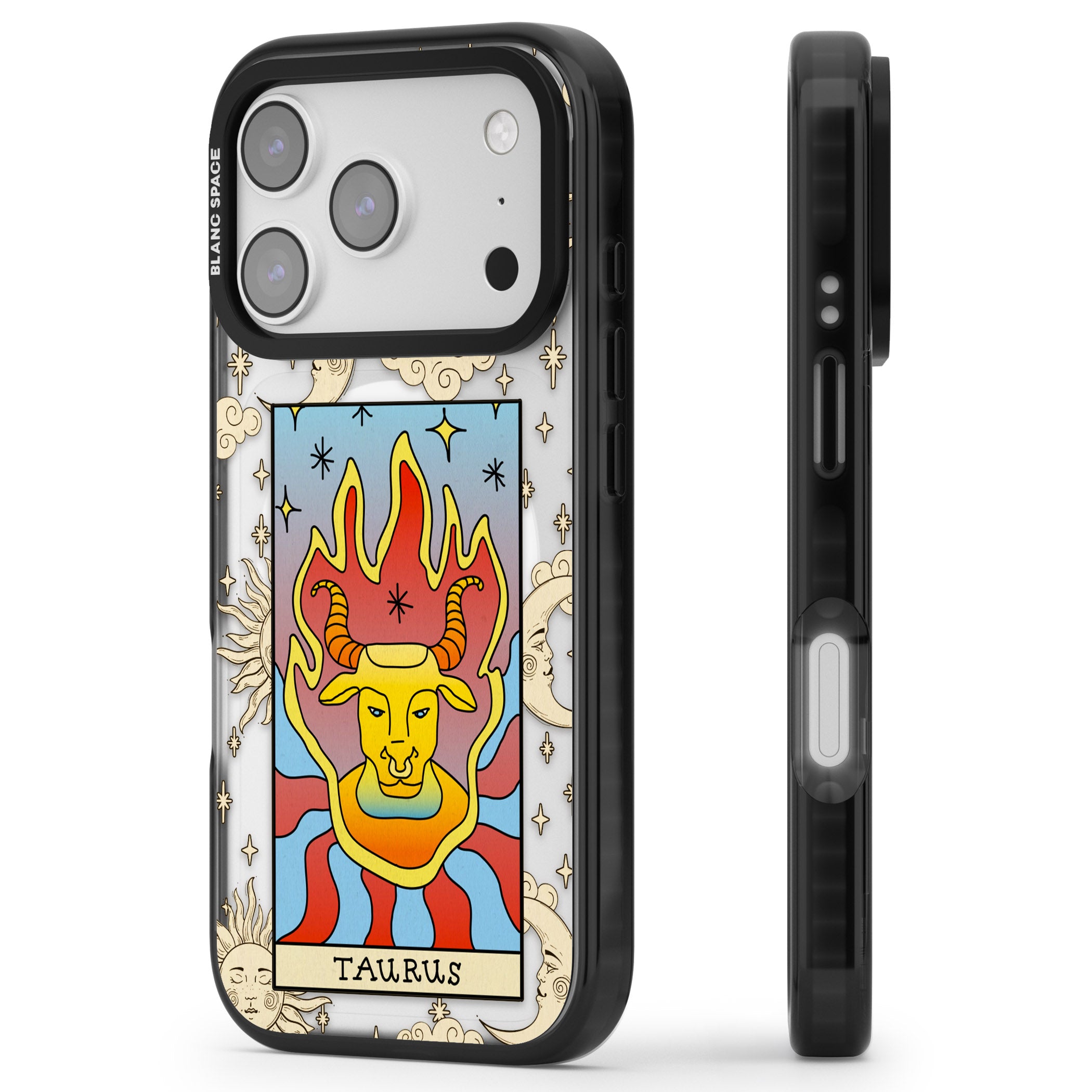 Celestial Zodiac Taurus iPhone 17 Pro Impact Pro Black Phone Case Side Profile