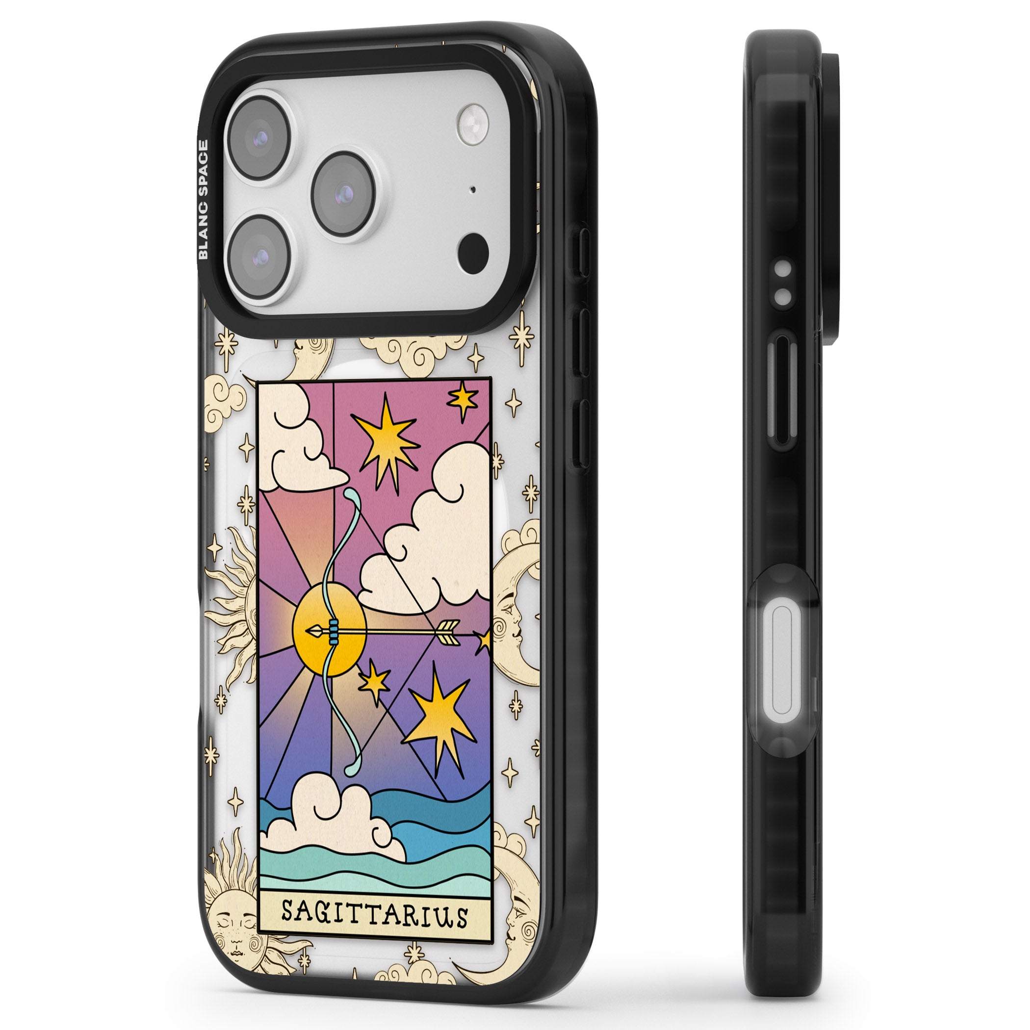 Celestial Zodiac Sagittarius iPhone 17 Pro Impact Pro Black Phone Case Side Profile